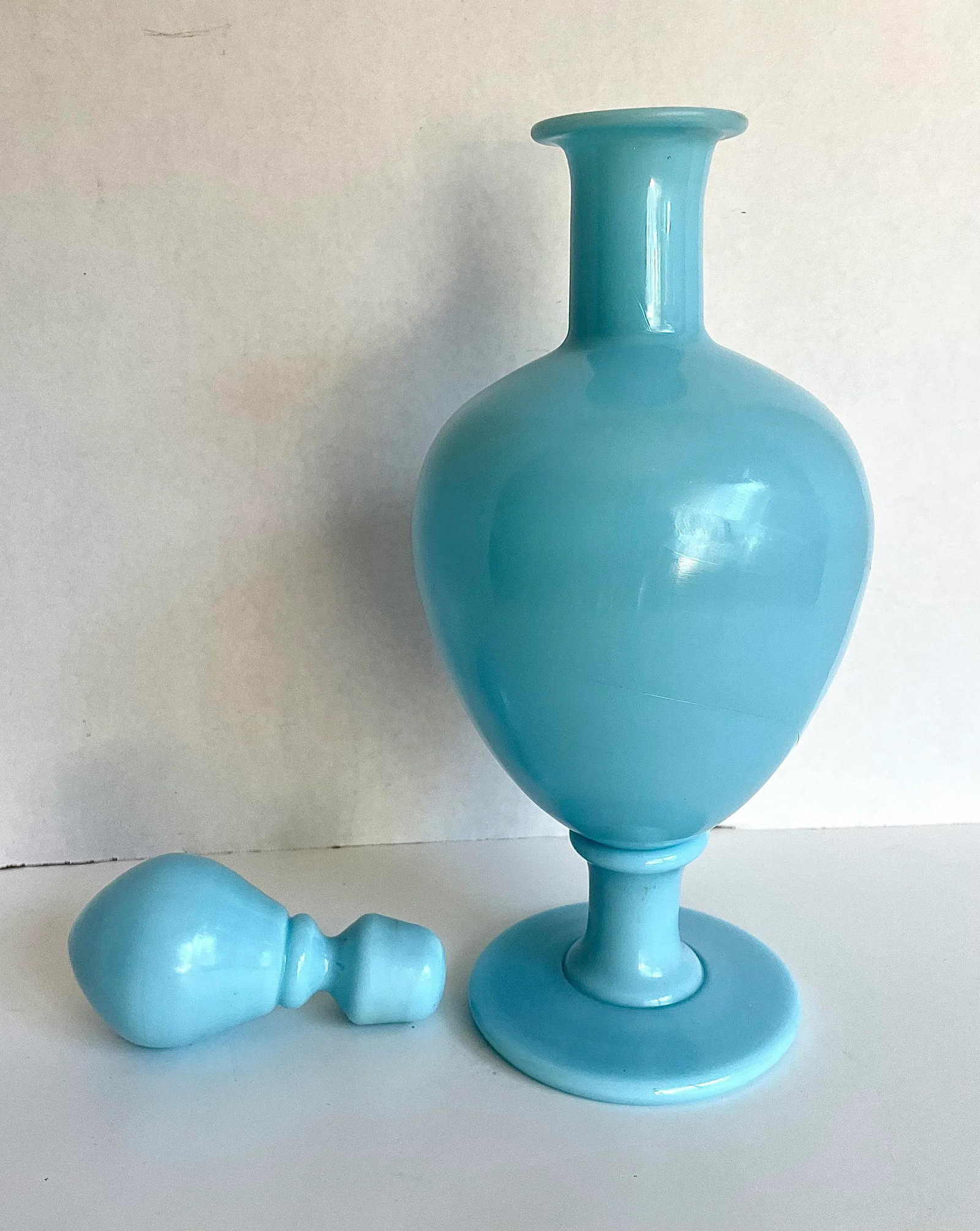 Antique Portieux Vallerysthal French Blue Opaline Glass Decanter - 4