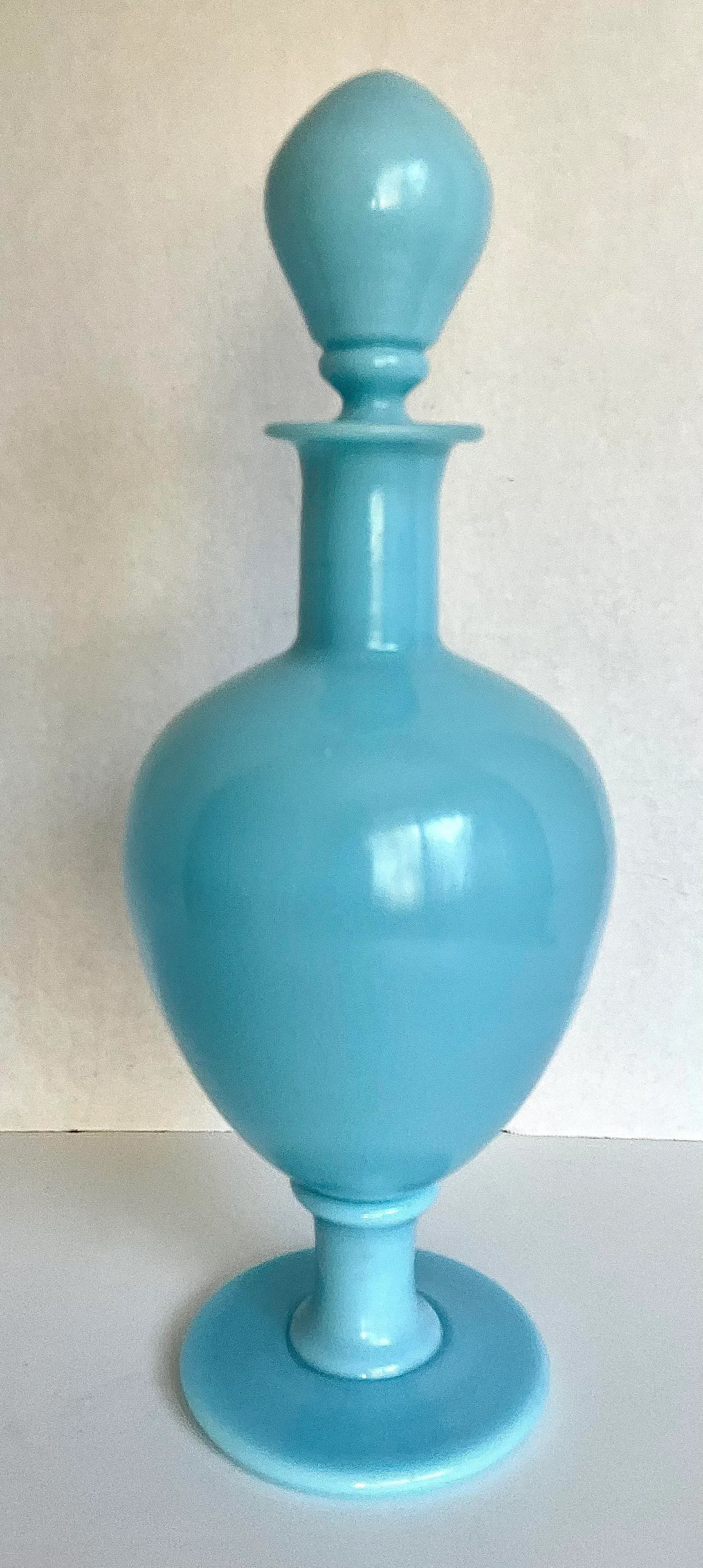 Antique Portieux Vallerysthal French Blue Opaline Glass Decanter - 5