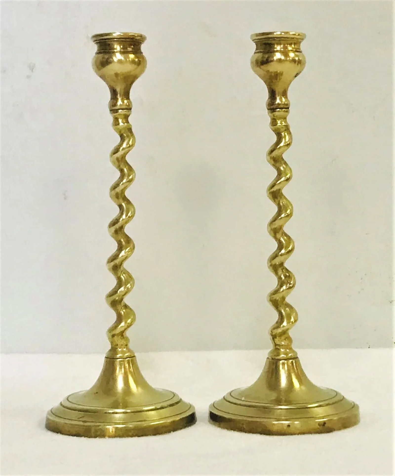 19th Century English Brass Barley Twist Candlesticks- a Pair - 2