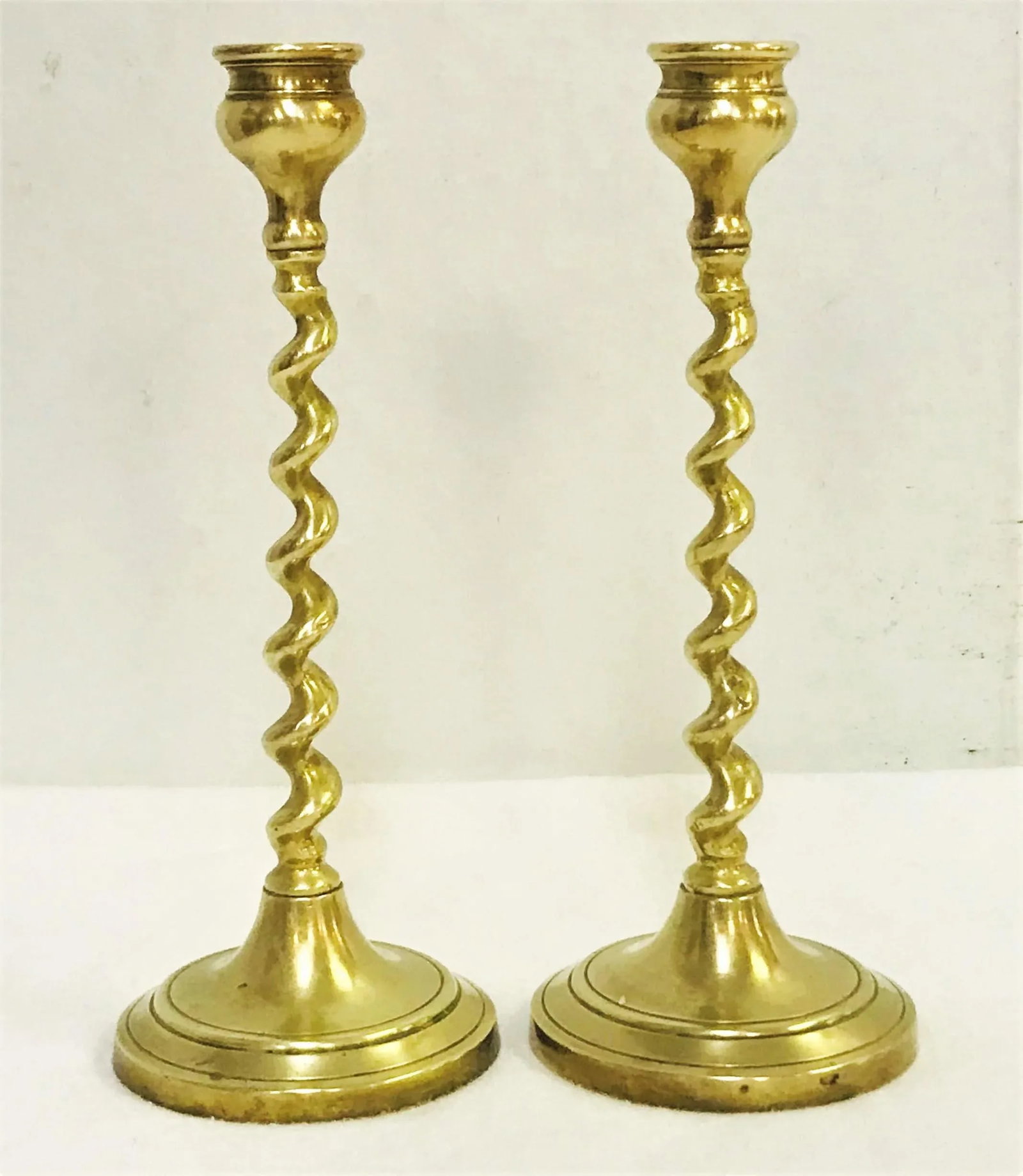 19th Century English Brass Barley Twist Candlesticks- a Pair - 3