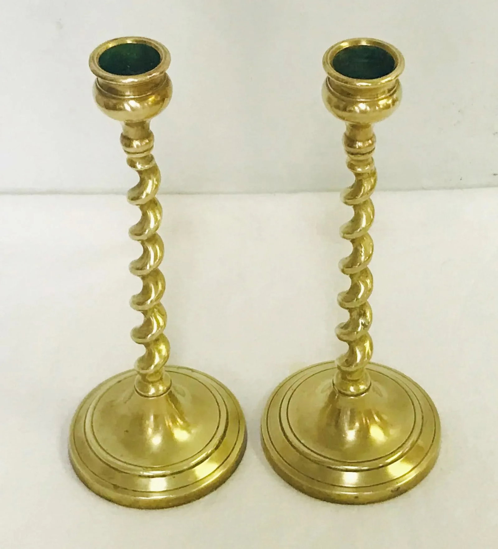 19th Century English Brass Barley Twist Candlesticks- a Pair - 4