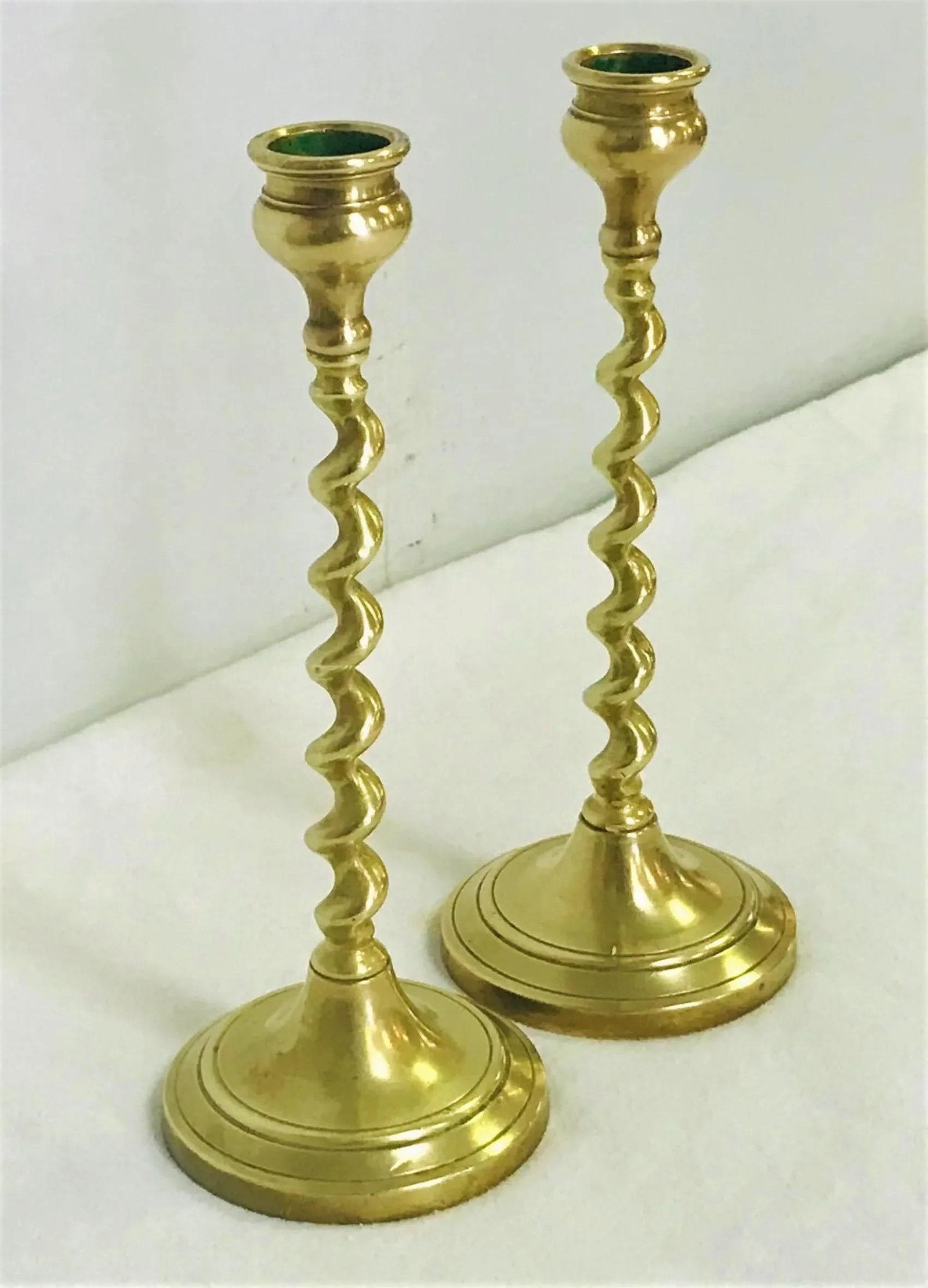 19th Century English Brass Barley Twist Candlesticks- a Pair - 5