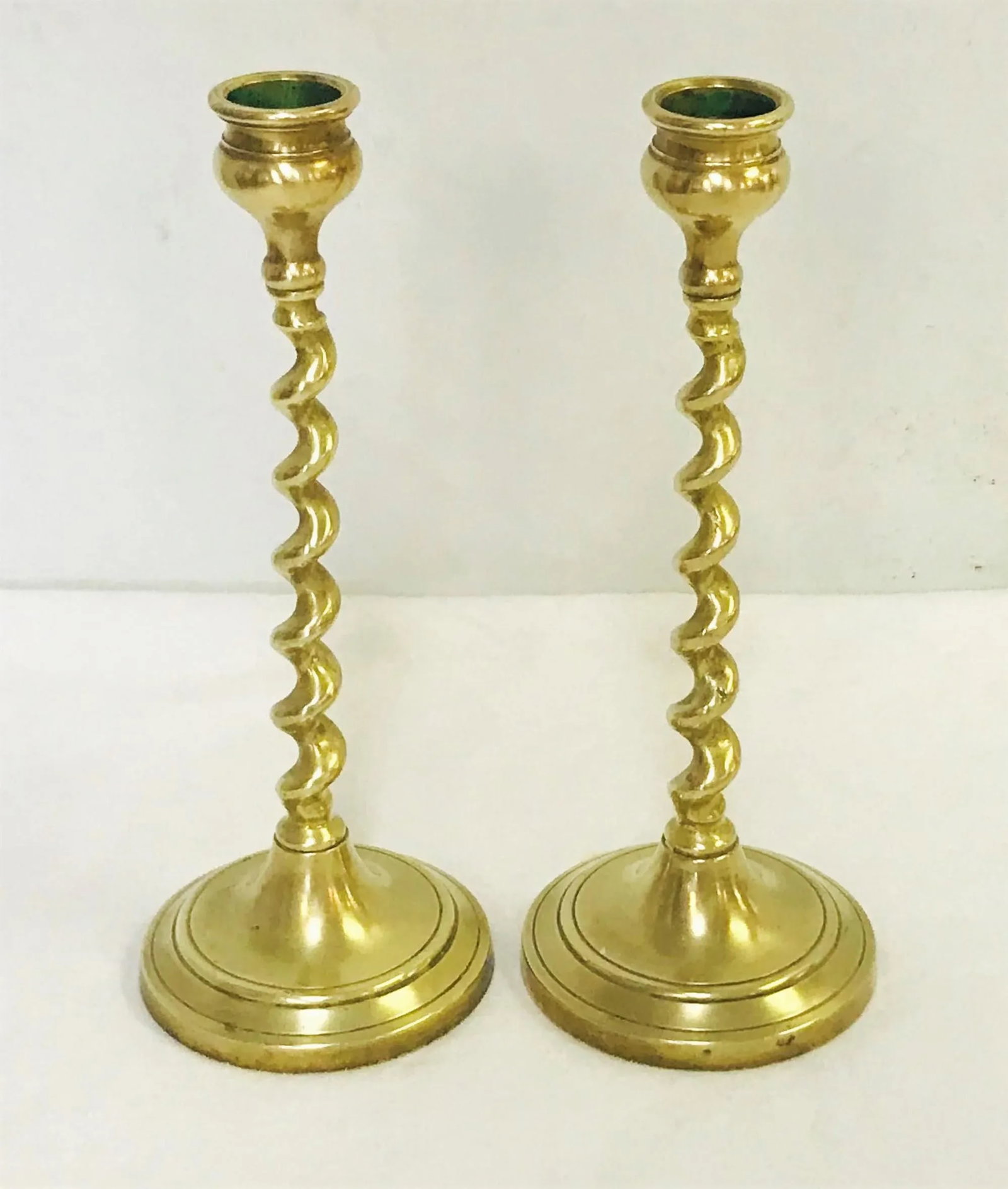 19th Century English Brass Barley Twist Candlesticks- a Pair - 6