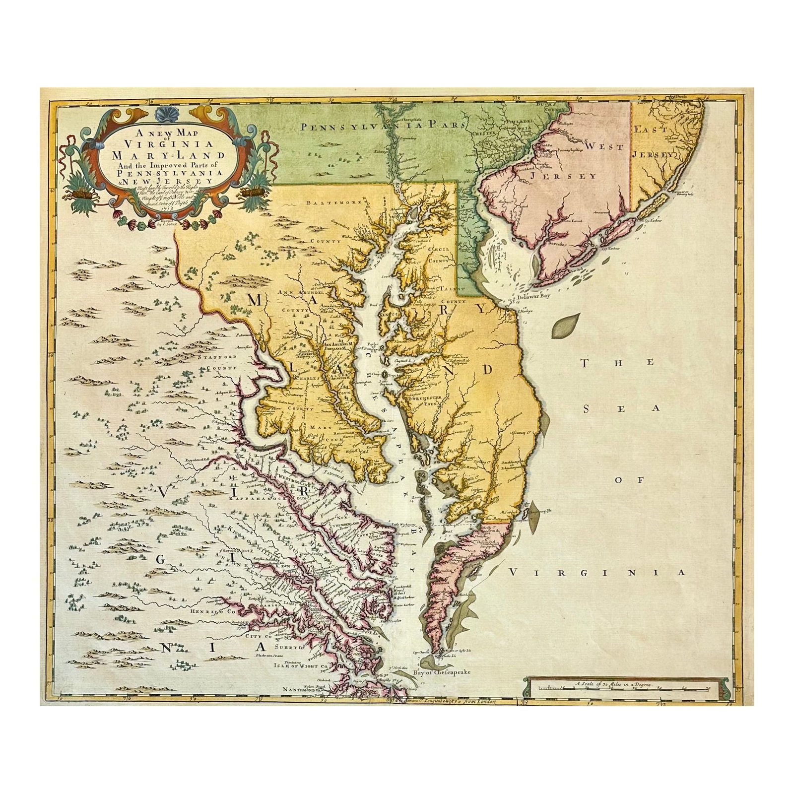 Chesapeake Bay: Virginia, Maryland, Pennsylvania & New Jersey Original Map by Senex, 1721 (1 of 7)