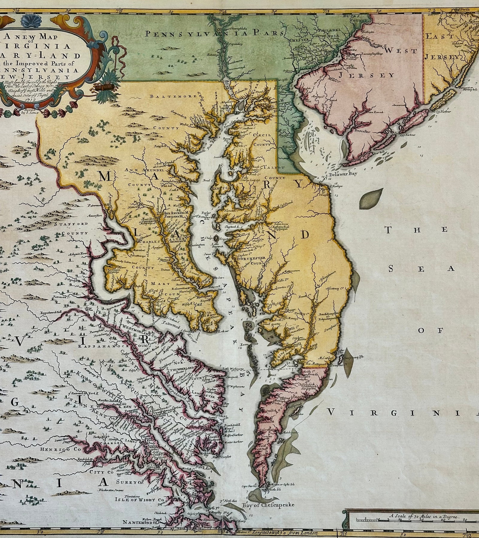 Chesapeake Bay: Virginia, Maryland, Pennsylvania & New Jersey Original Map by Senex, 1721 - 2