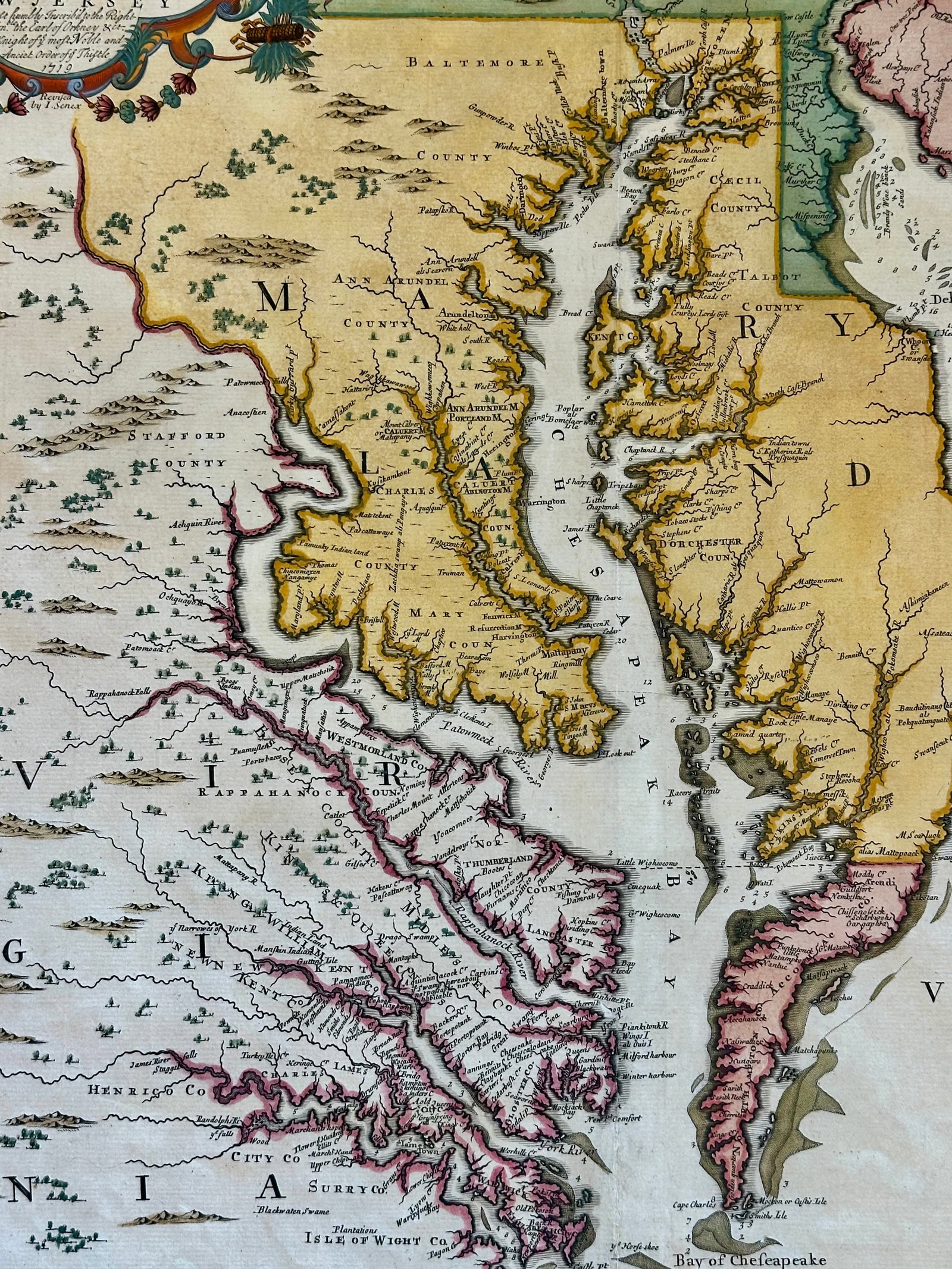 Chesapeake Bay: Virginia, Maryland, Pennsylvania & New Jersey Original Map by Senex, 1721 - 5