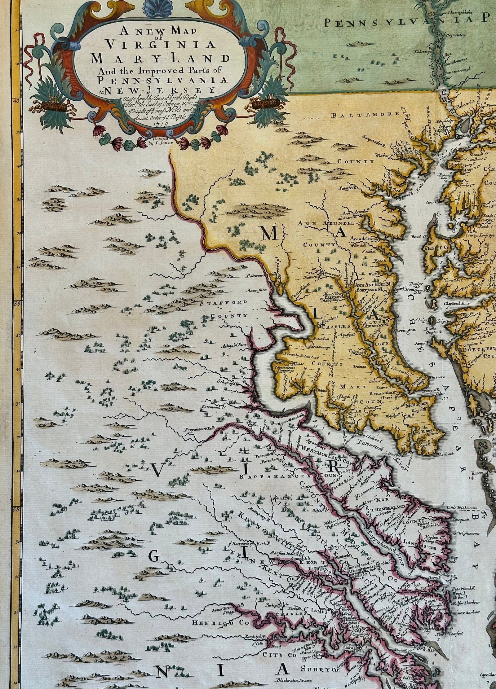 Chesapeake Bay: Virginia, Maryland, Pennsylvania & New Jersey Original Map by Senex, 1721 - 6
