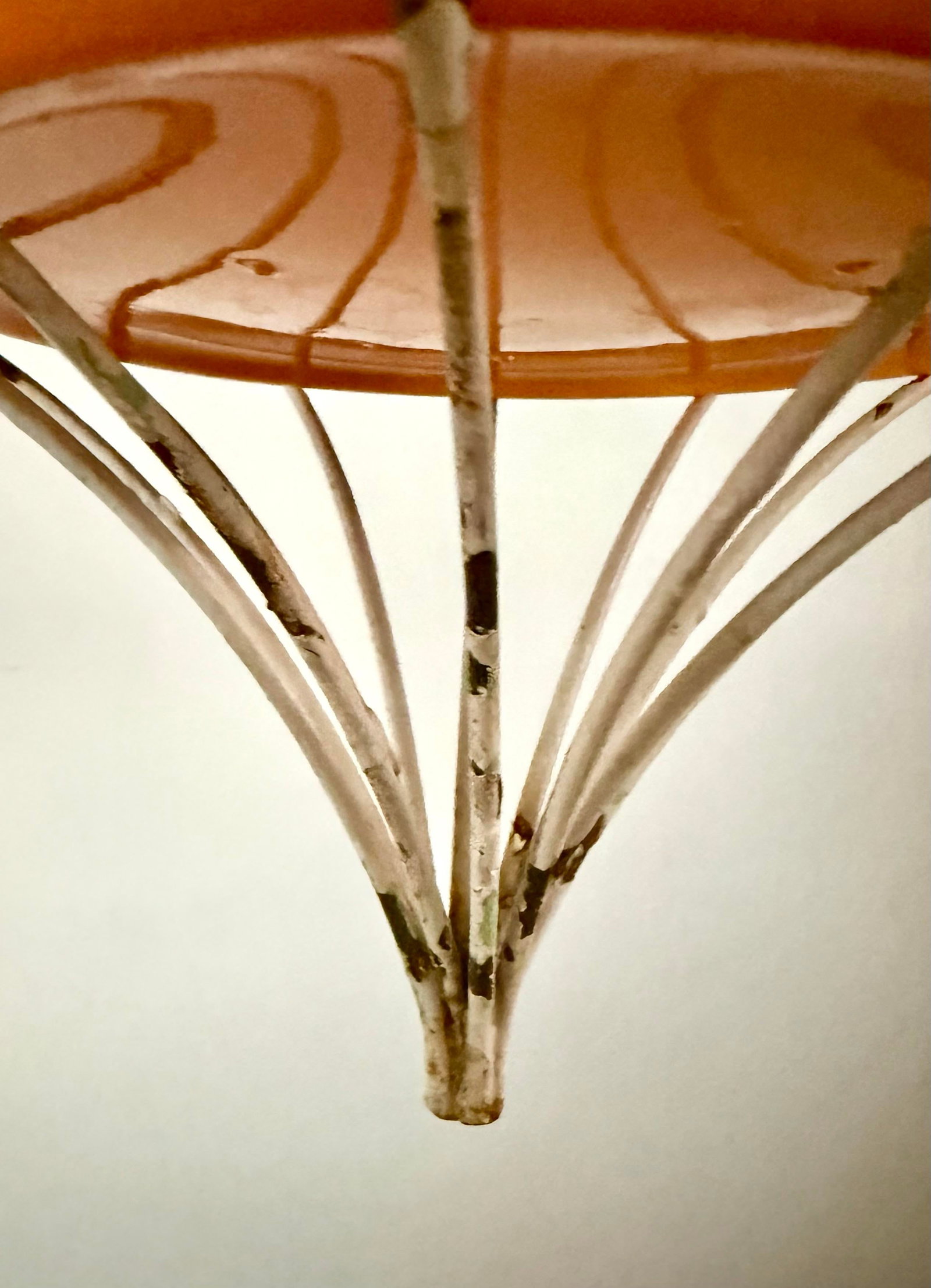 Mid-Century Modern White Wire Hanging Birdcage Plant Stand With Orange Ceramic Planter - 6