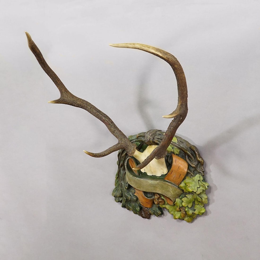 Antique Black Forest Deer Trophy on Plaster Plaque, Ca. 1920s - 3