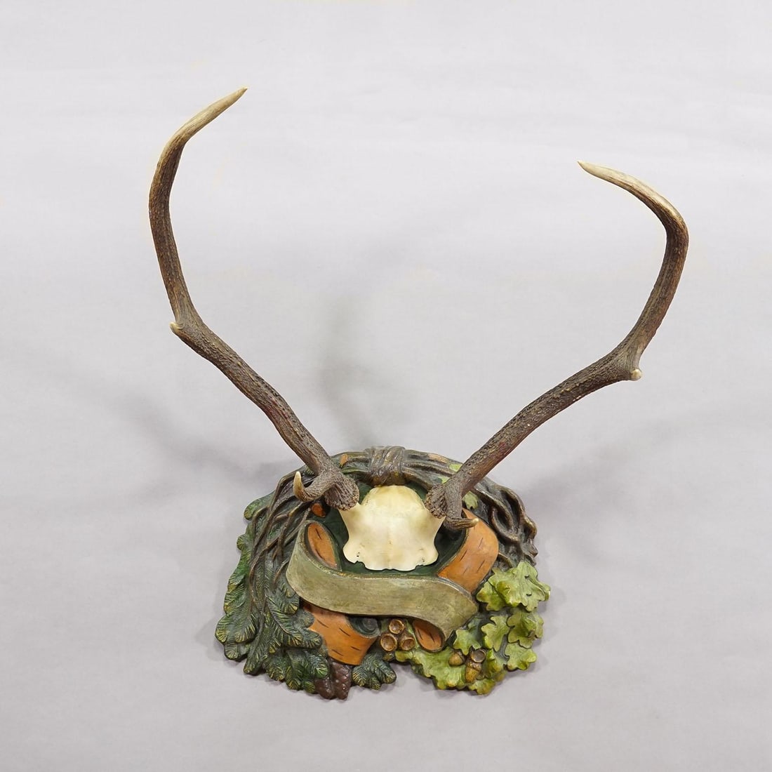 Antique Black Forest Deer Trophy on Plaster Plaque, Ca. 1920s - 4