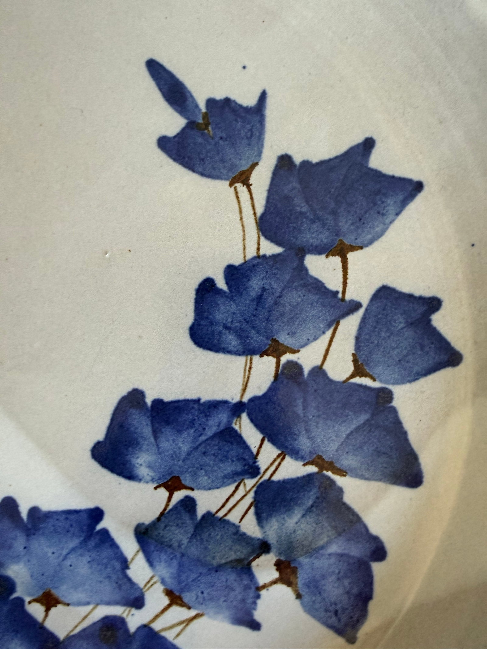 Vintage Studio Pottery Platter With Blue Floral Motif, Signed CHR - 2