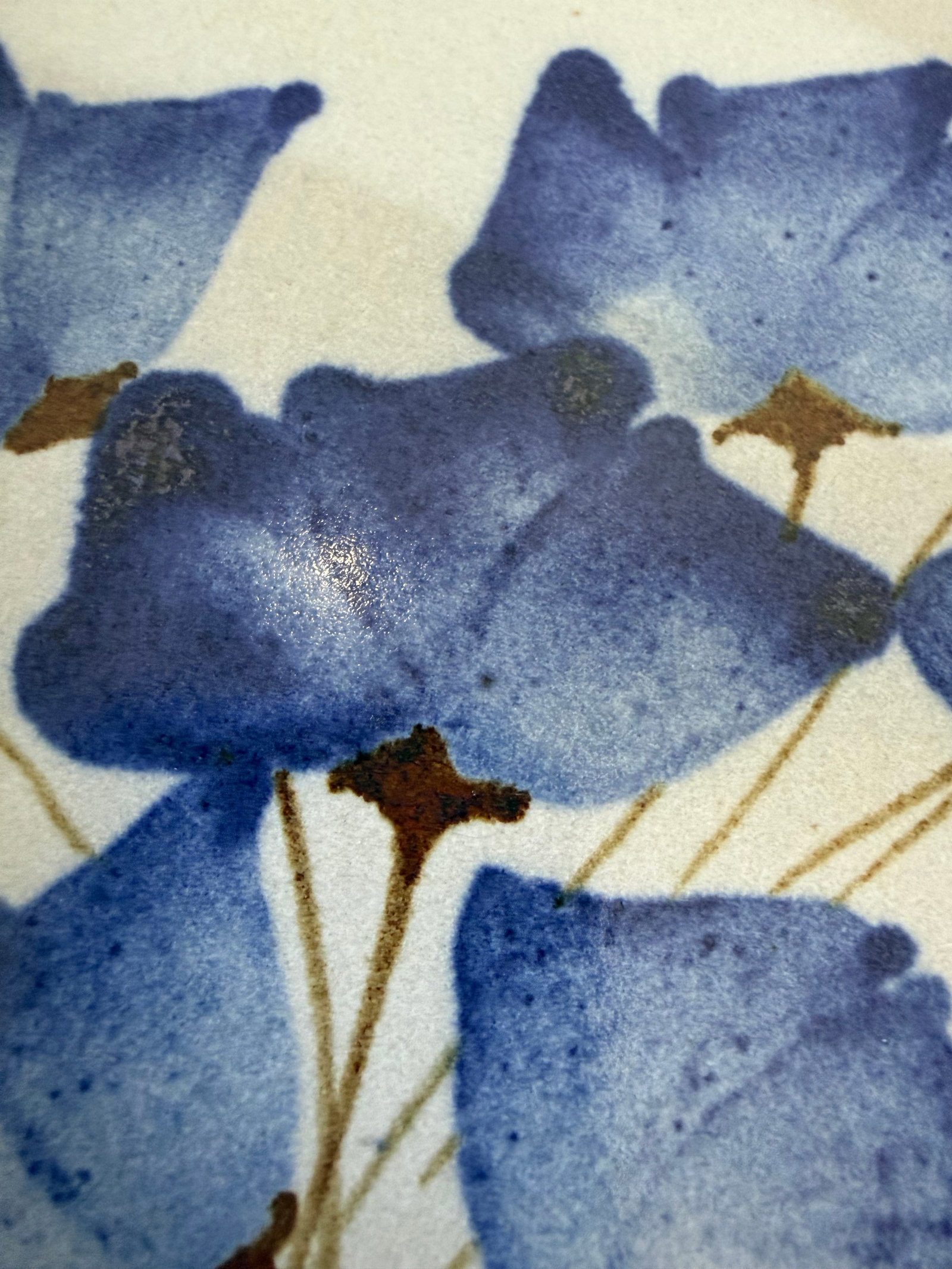 Vintage Studio Pottery Platter With Blue Floral Motif, Signed CHR - 4