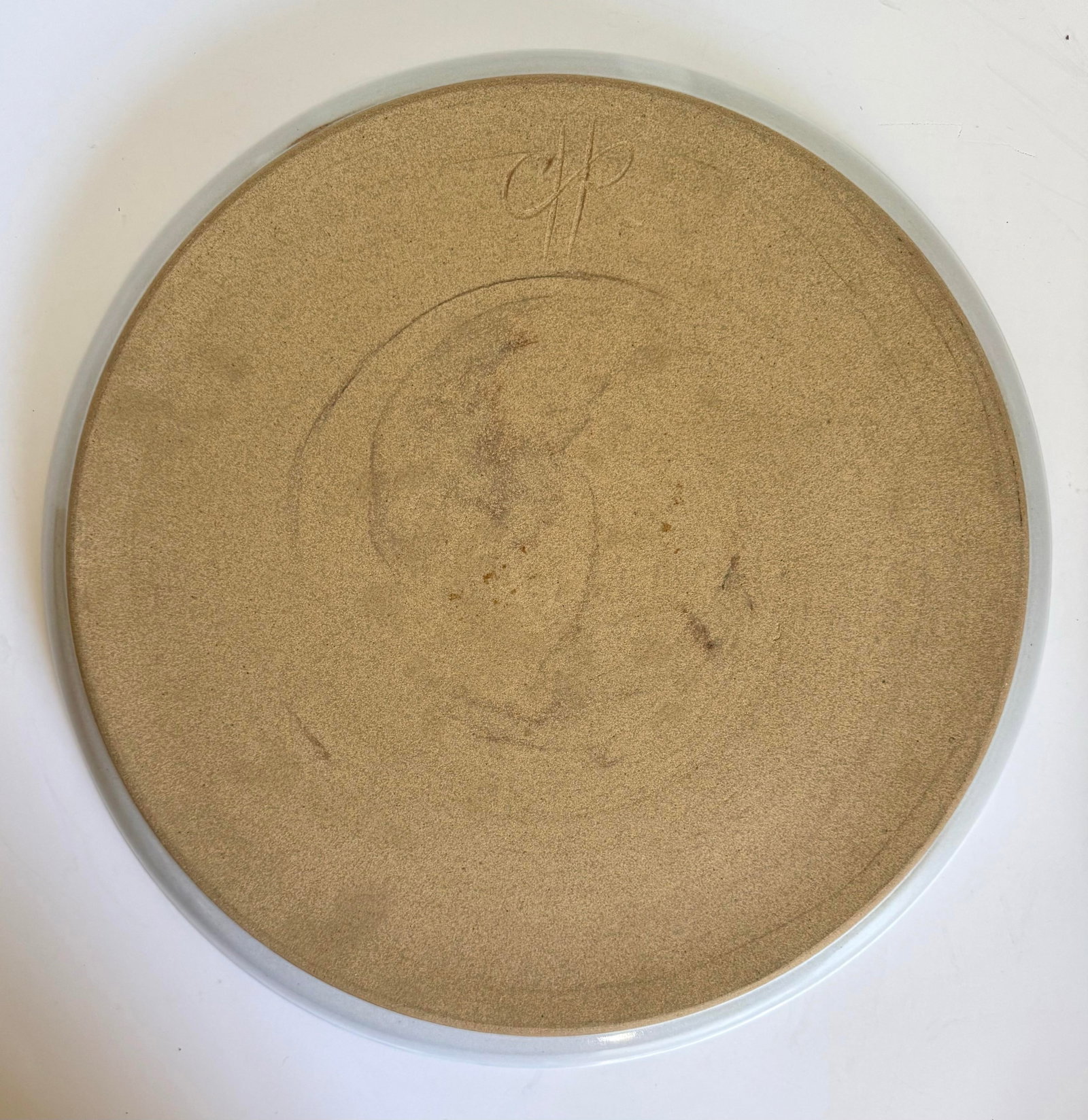 Vintage Studio Pottery Platter With Blue Floral Motif, Signed CHR - 8