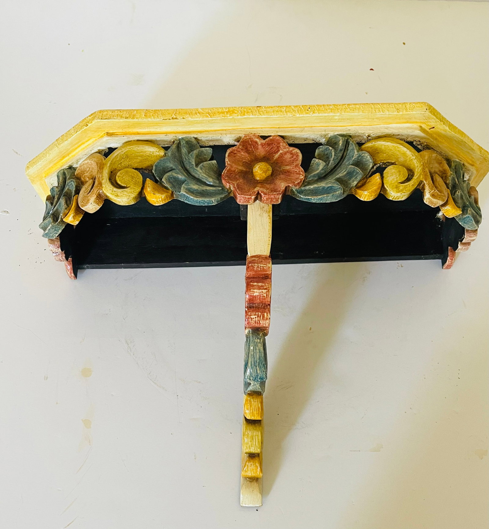 1940s Small Console Table Floral Carving - 2