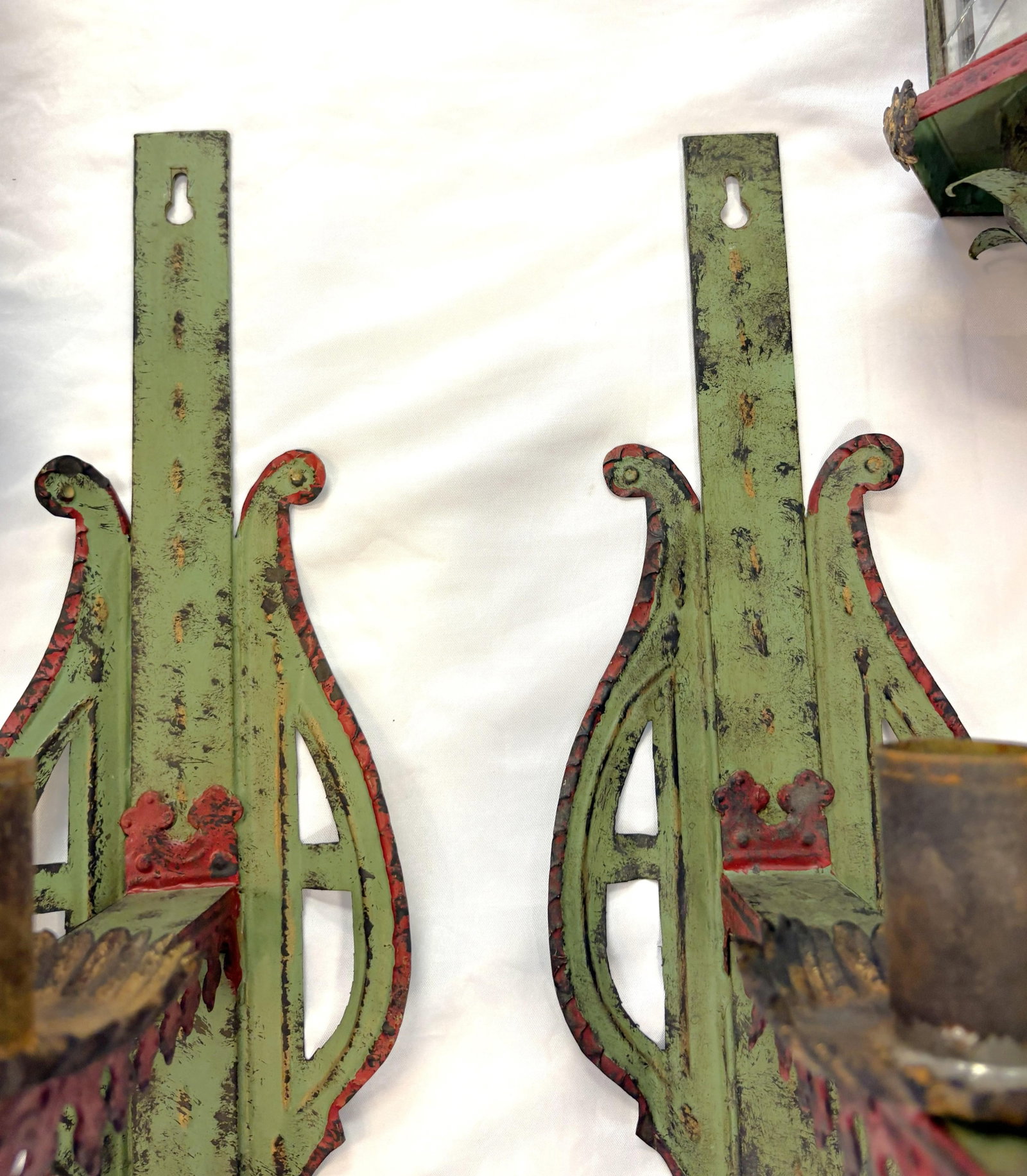 Vintage Italian Venetian Style Painted Tole Wall Sconce Candle Lanterns- A Pair - 14