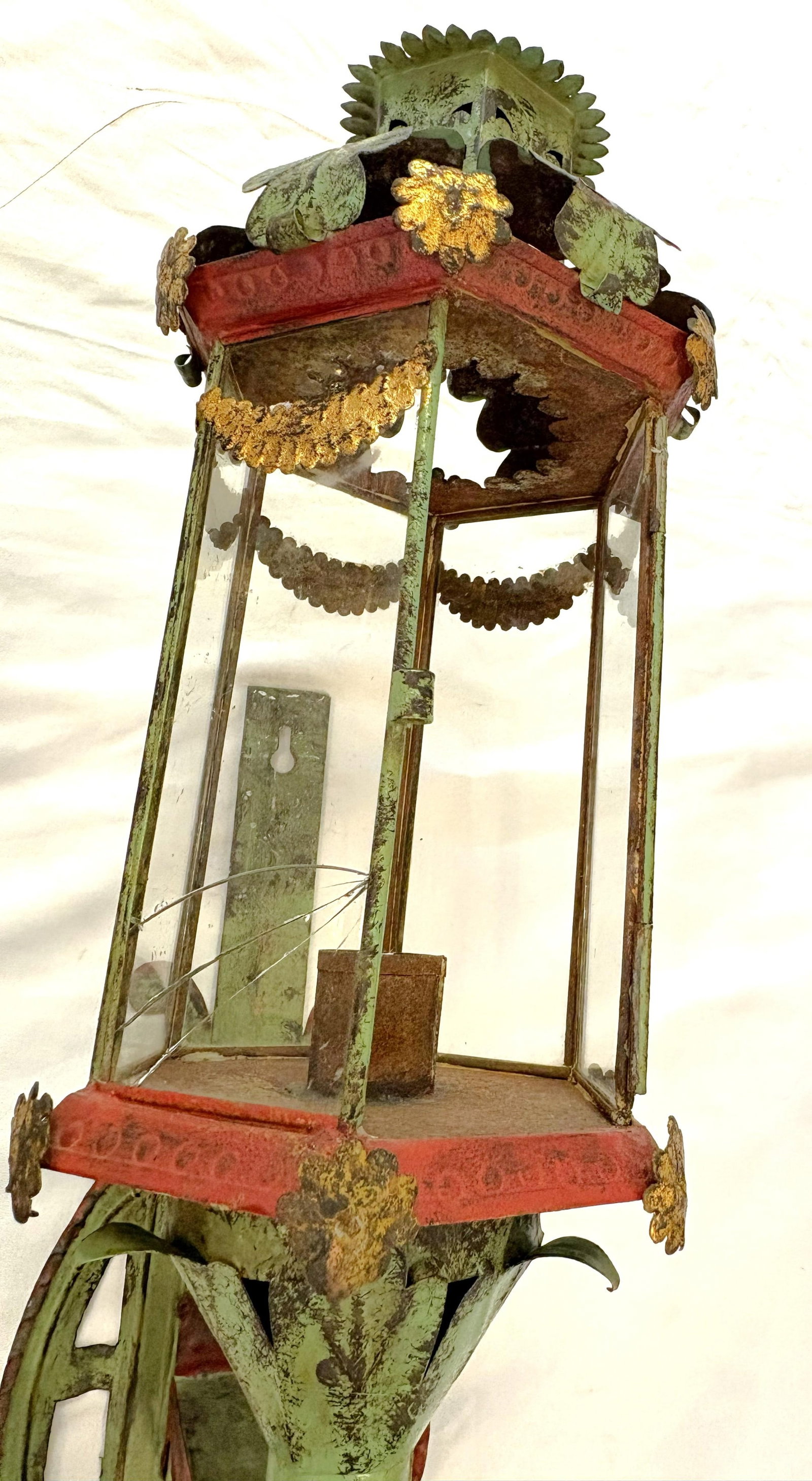 Vintage Italian Venetian Style Painted Tole Wall Sconce Candle Lanterns- A Pair - 18