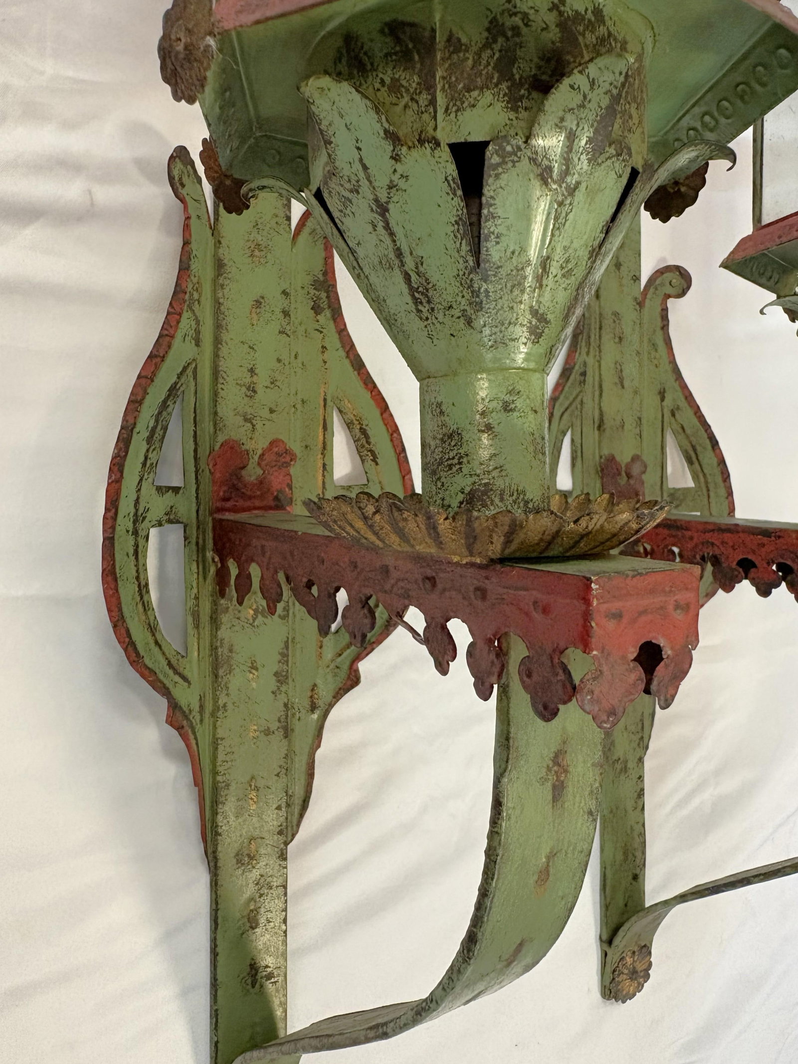 Vintage Italian Venetian Style Painted Tole Wall Sconce Candle Lanterns- A Pair - 5