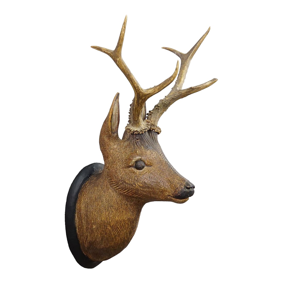 Large Naturalistic Black Forest Carved Deer Head, Ca. 1930s (1 of 6)