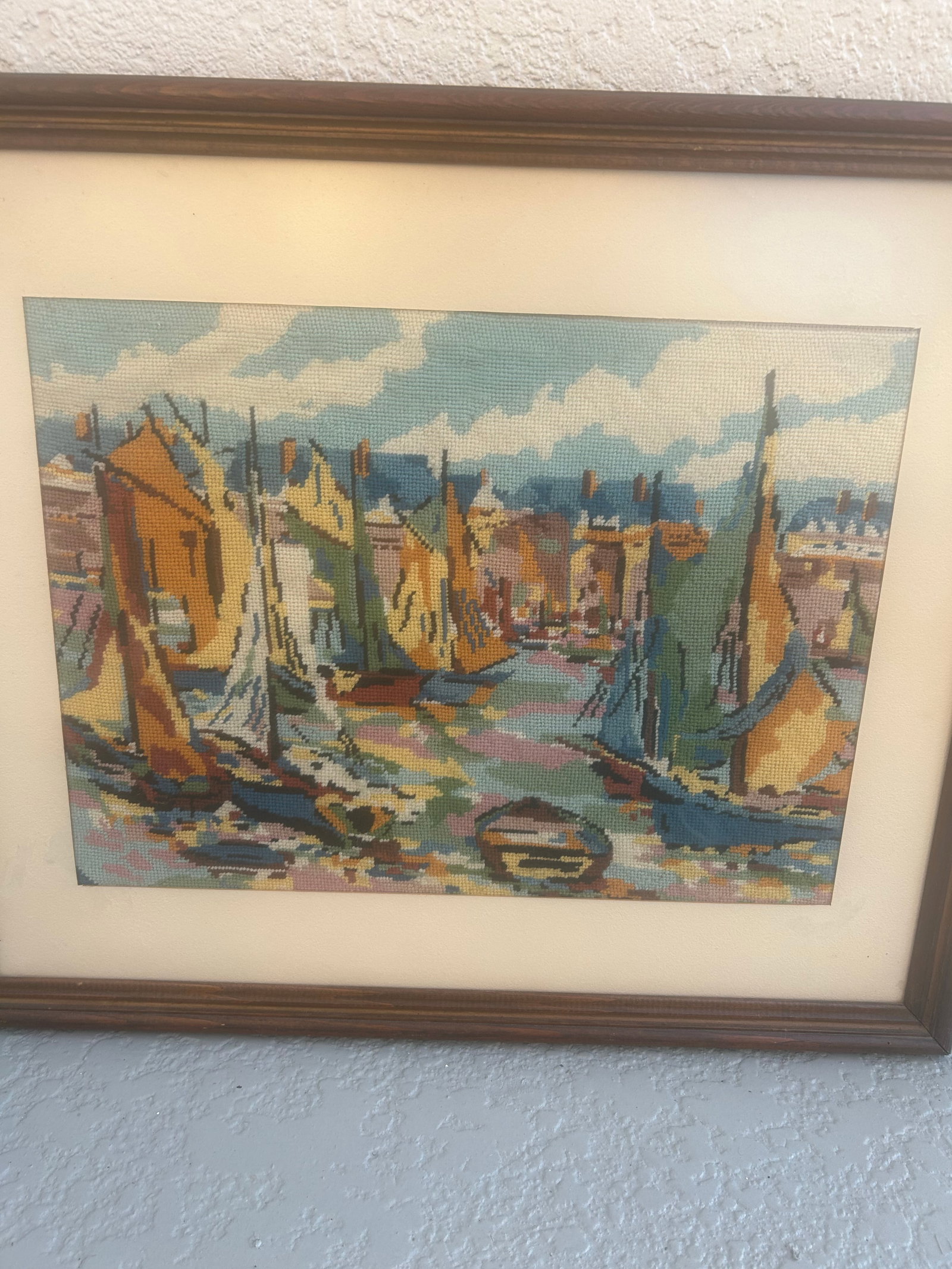 Vintage Hand Made Needlepoint Sailboat Picture - 3