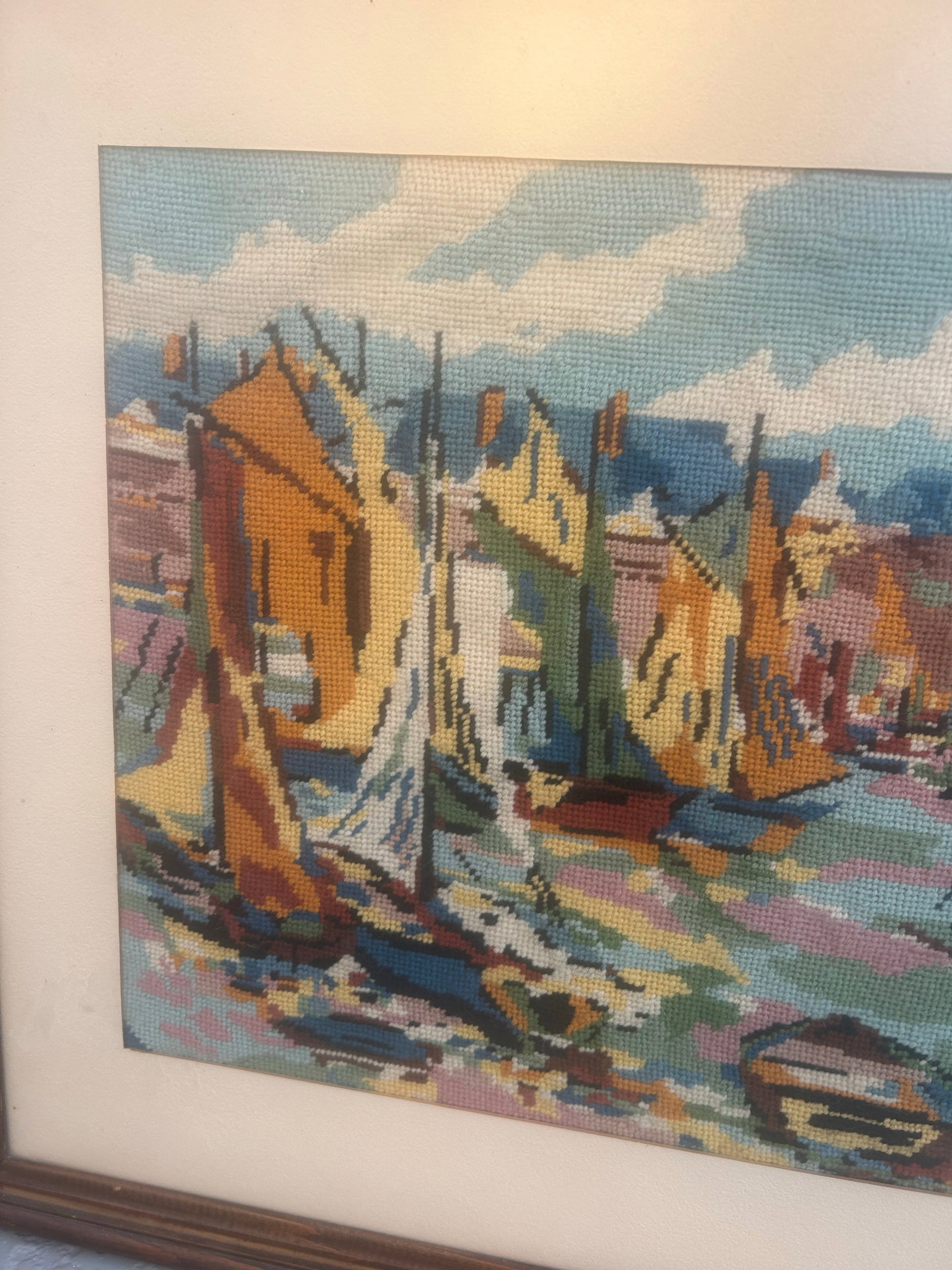 Vintage Hand Made Needlepoint Sailboat Picture - 5