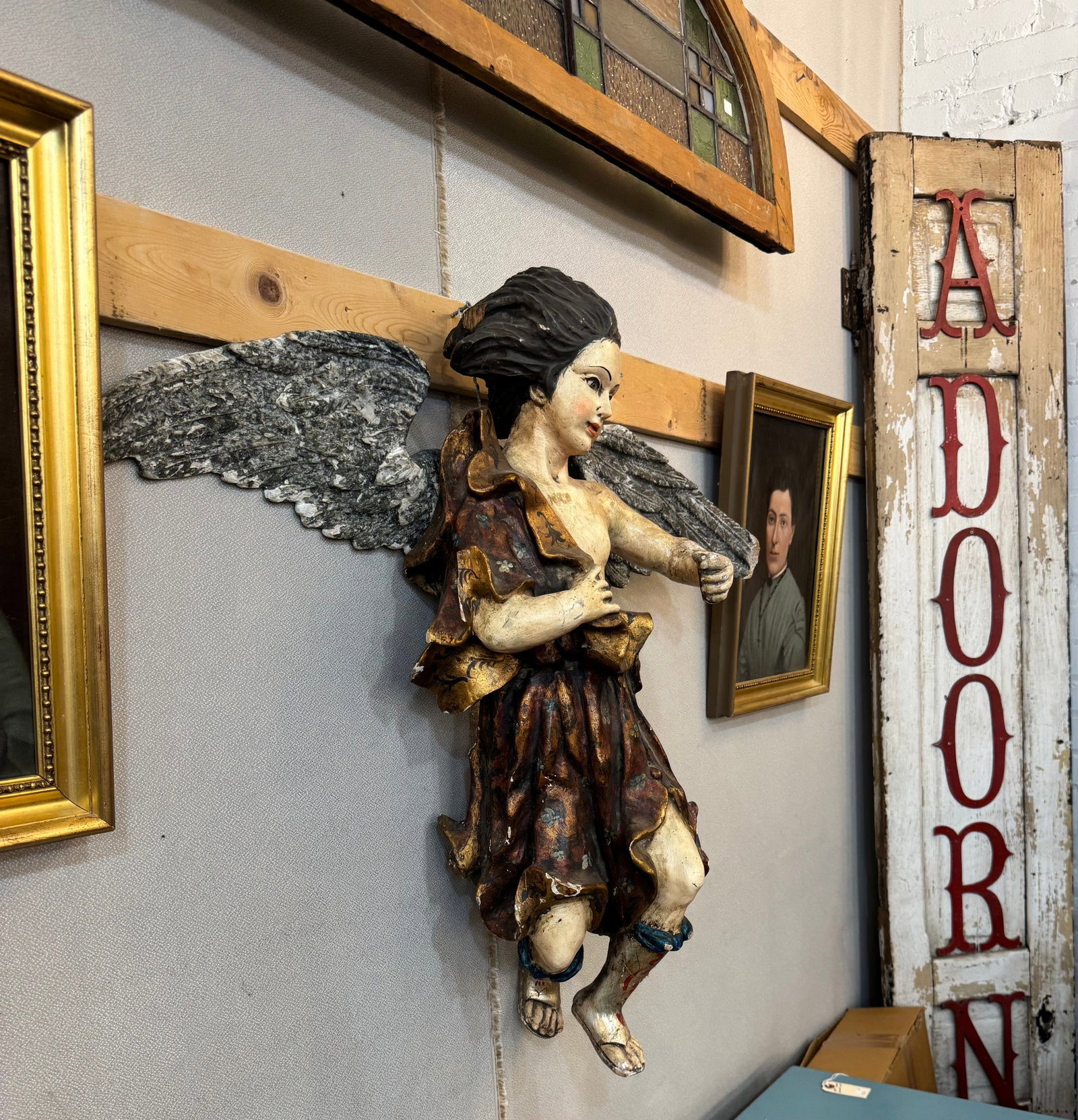 Antique Italian Carved Wood Angel, Original Paint, Circa 1880s - 3