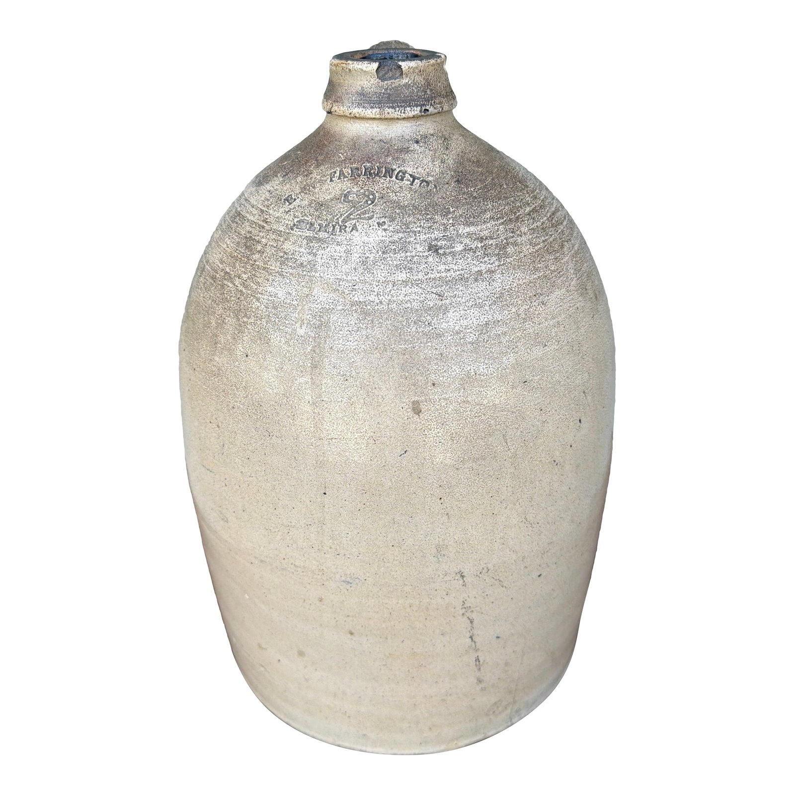 Antique Salt Glazed Stoneware Two Gallon Jug, E. Farrington, Elmira, New York, Circa 1860s (1 of 11)