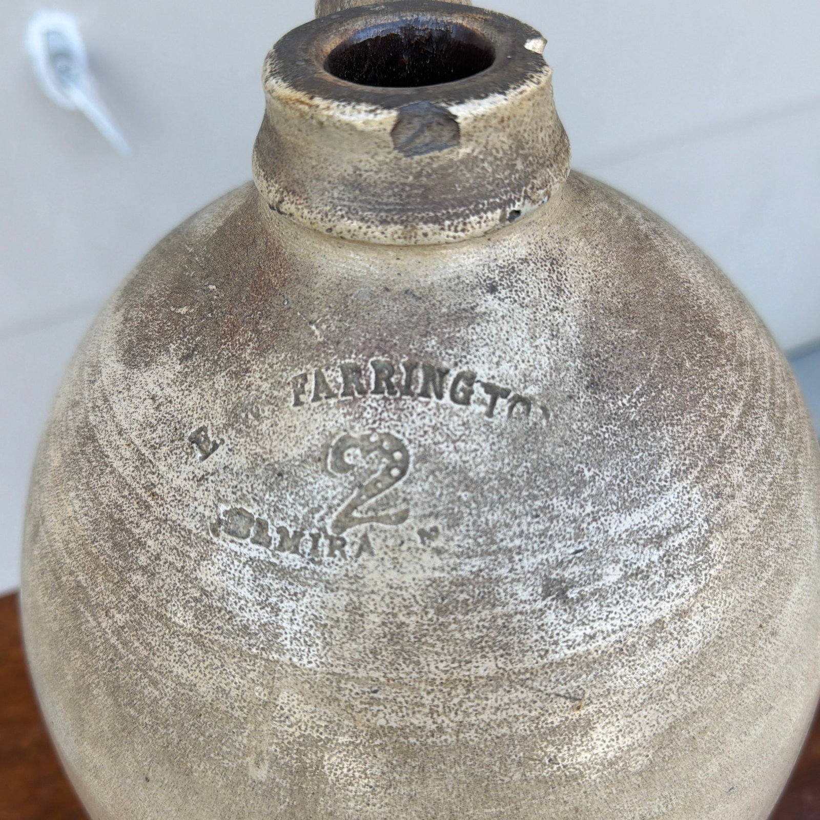 Antique Salt Glazed Stoneware Two Gallon Jug, E. Farrington, Elmira, New York, Circa 1860s - 5
