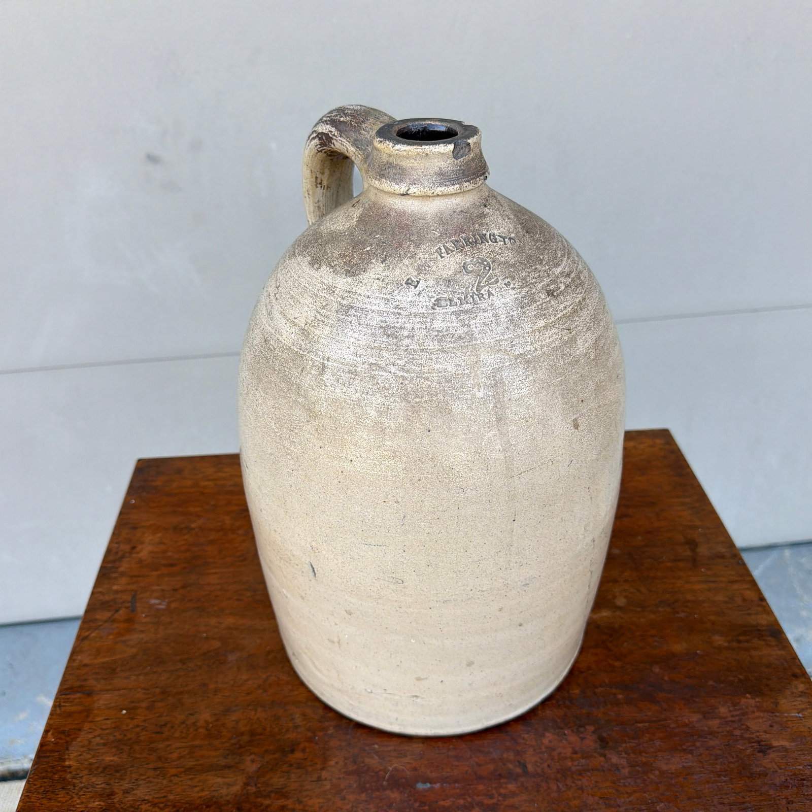 Antique Salt Glazed Stoneware Two Gallon Jug, E. Farrington, Elmira, New York, Circa 1860s - 8