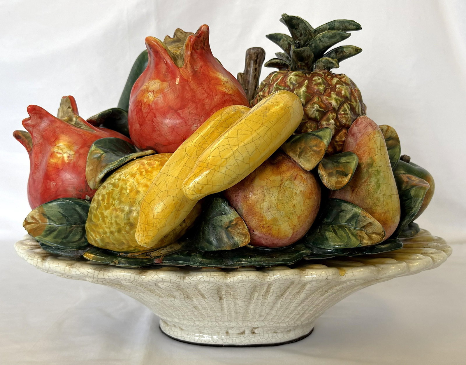 Vintage Large Oval Ceramic Majolica Colorful Fruit Centerpiece - 2