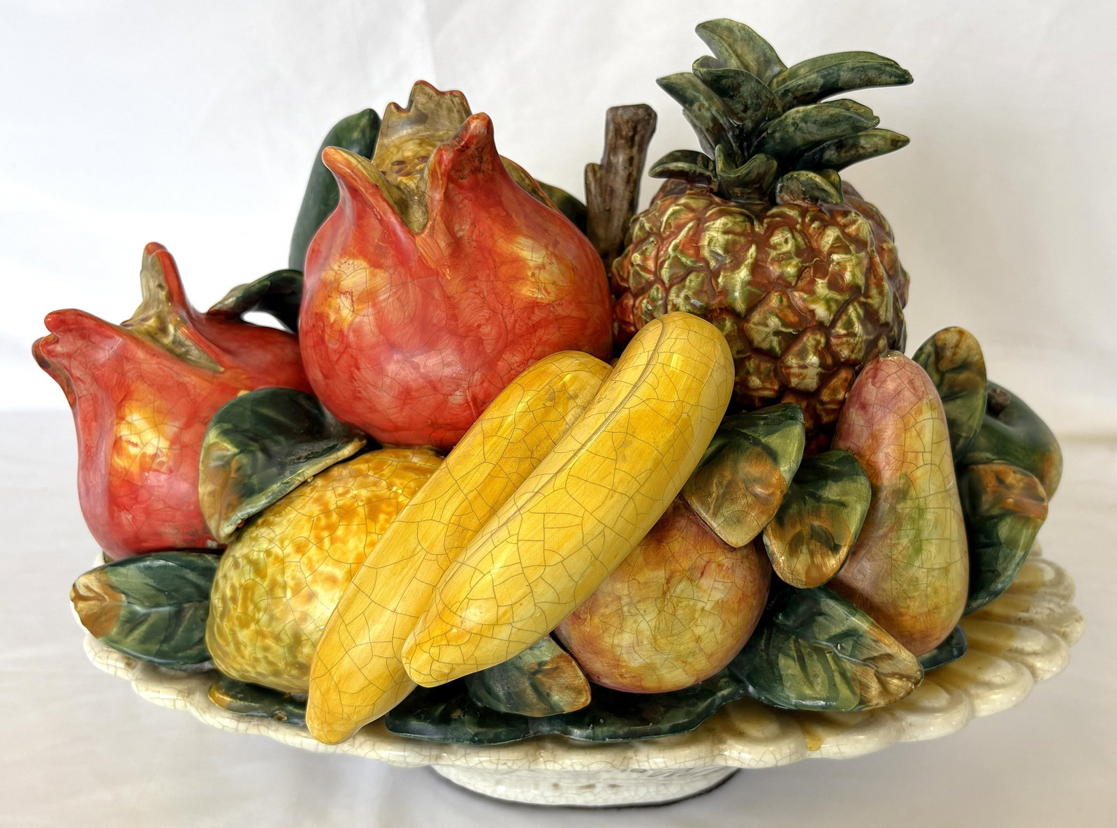 Vintage Large Oval Ceramic Majolica Colorful Fruit Centerpiece - 3