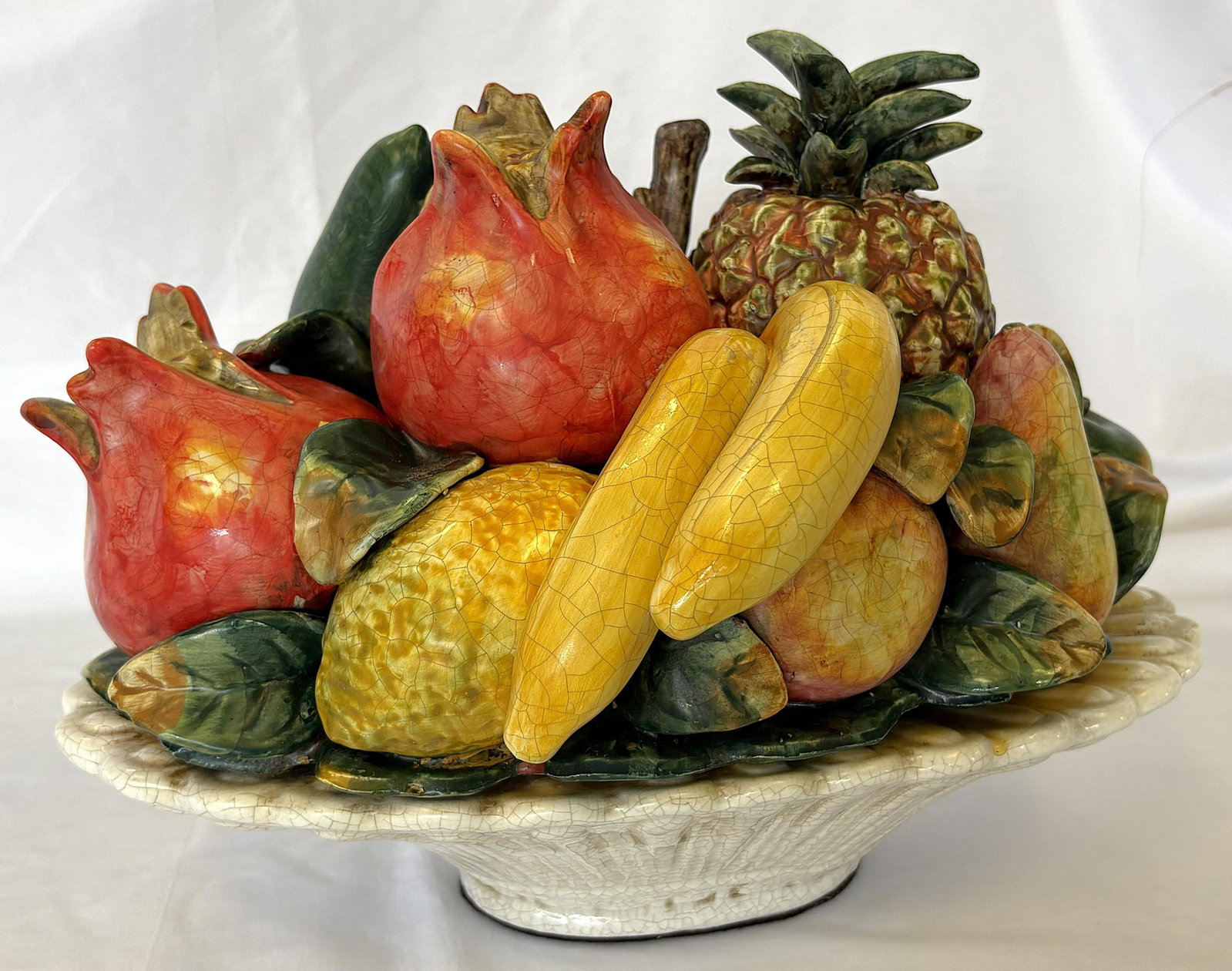 Vintage Large Oval Ceramic Majolica Colorful Fruit Centerpiece - 4