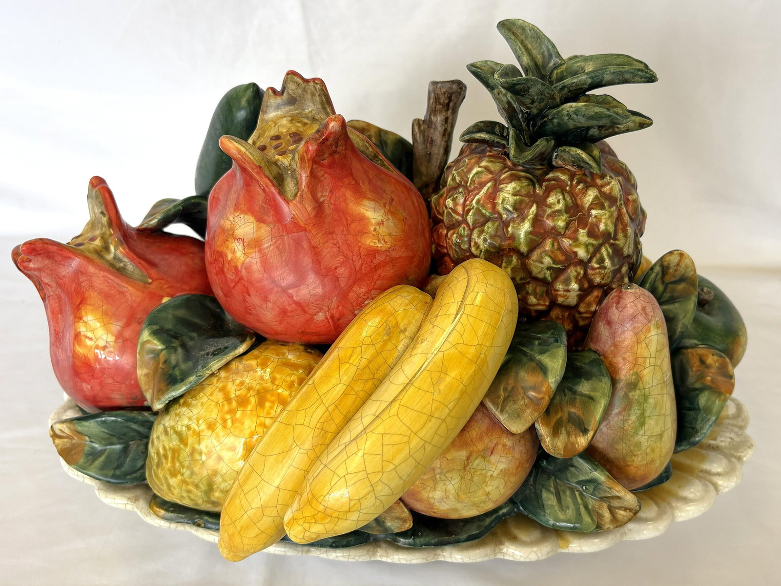 Vintage Large Oval Ceramic Majolica Colorful Fruit Centerpiece - 5