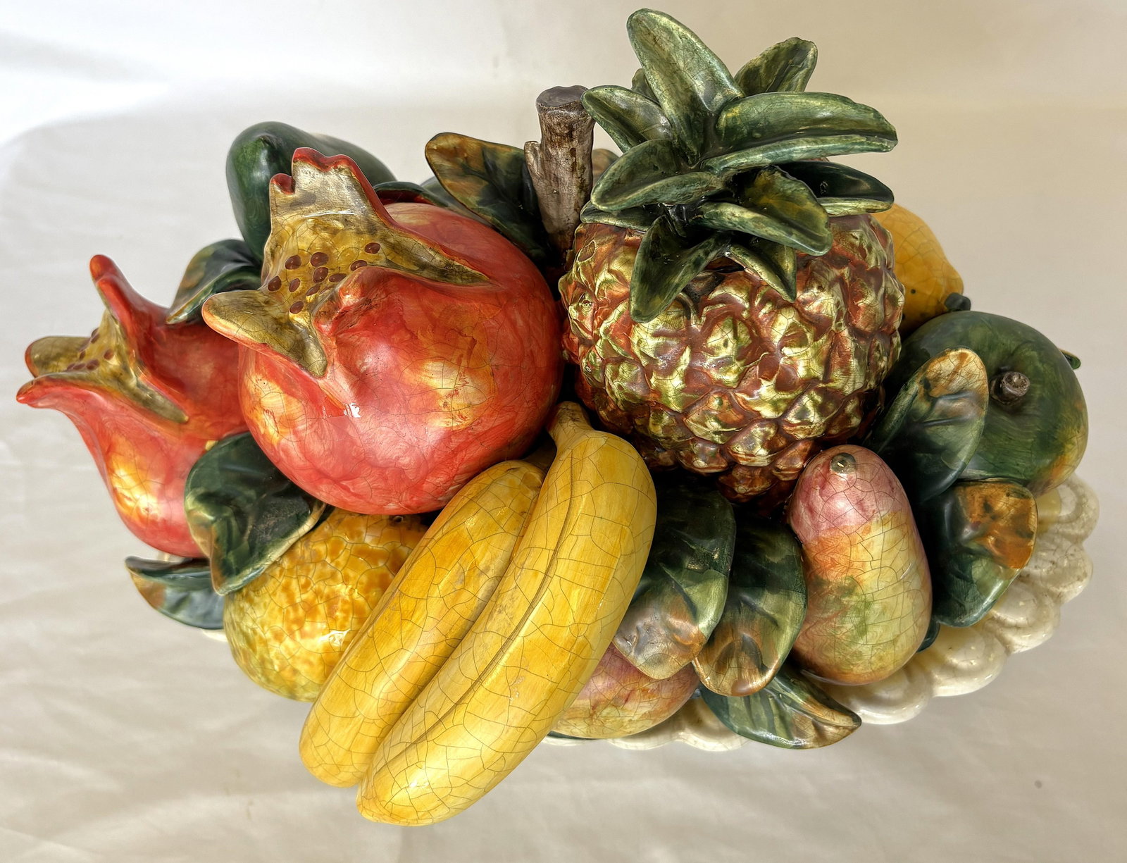 Vintage Large Oval Ceramic Majolica Colorful Fruit Centerpiece - 6