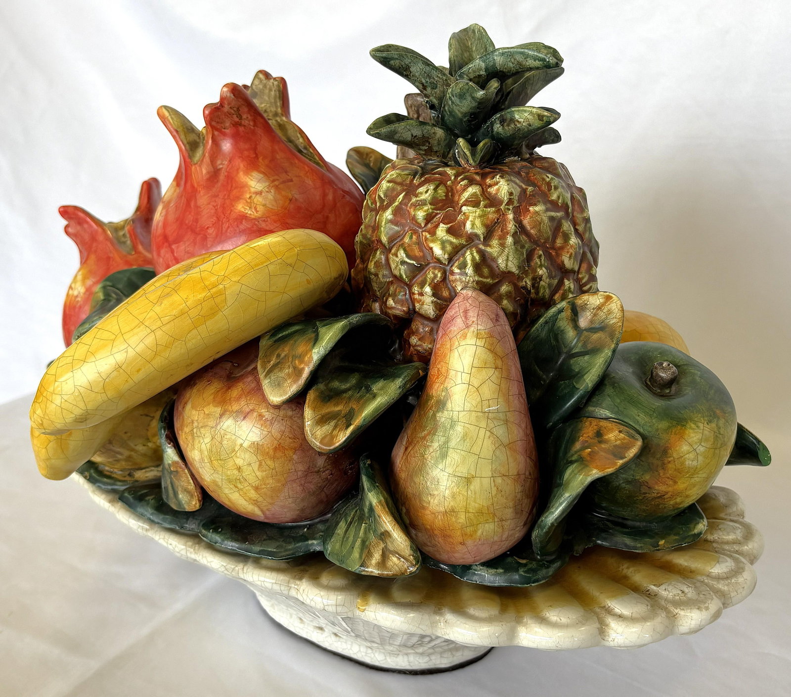 Vintage Large Oval Ceramic Majolica Colorful Fruit Centerpiece - 7