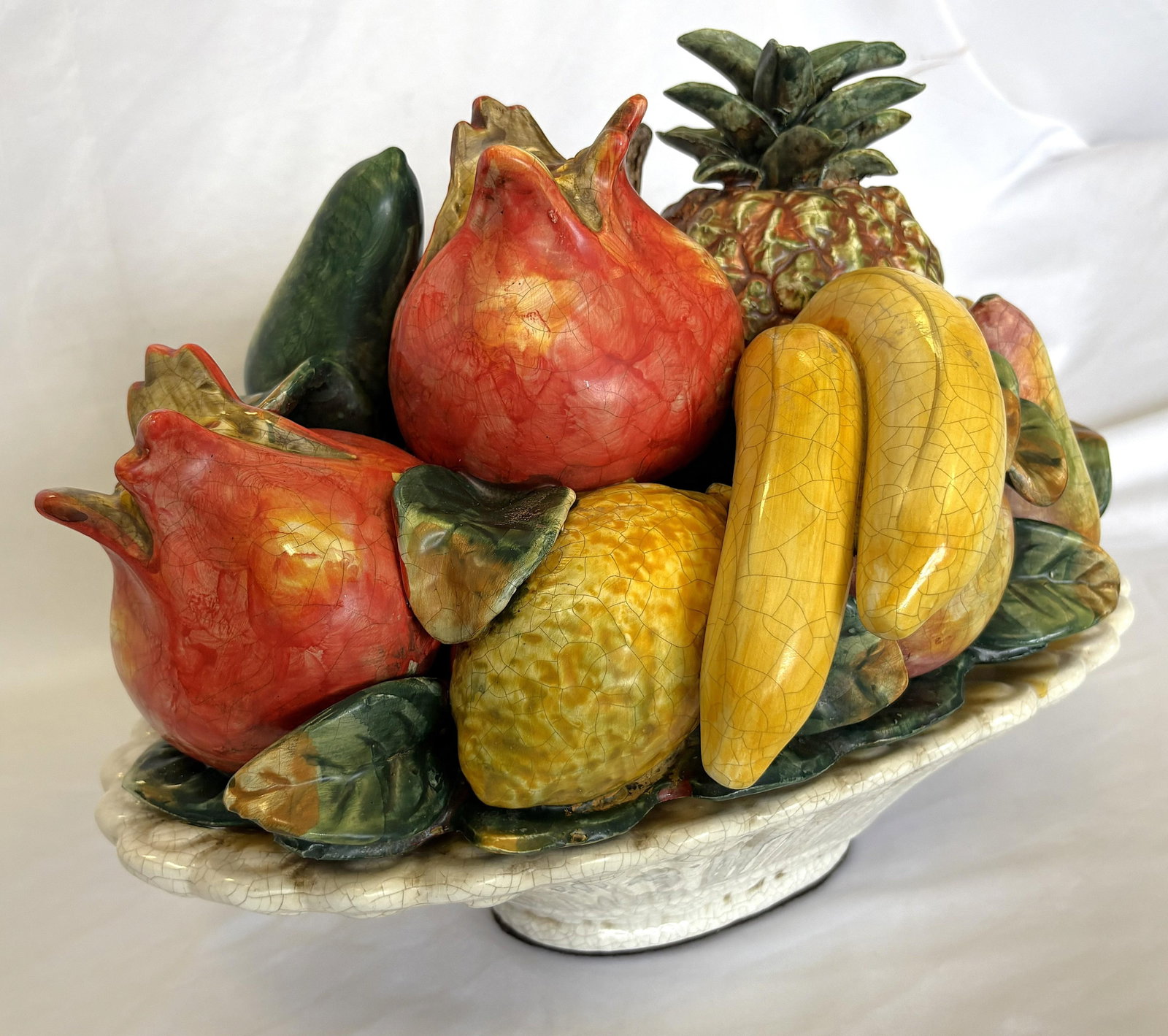Vintage Large Oval Ceramic Majolica Colorful Fruit Centerpiece - 8