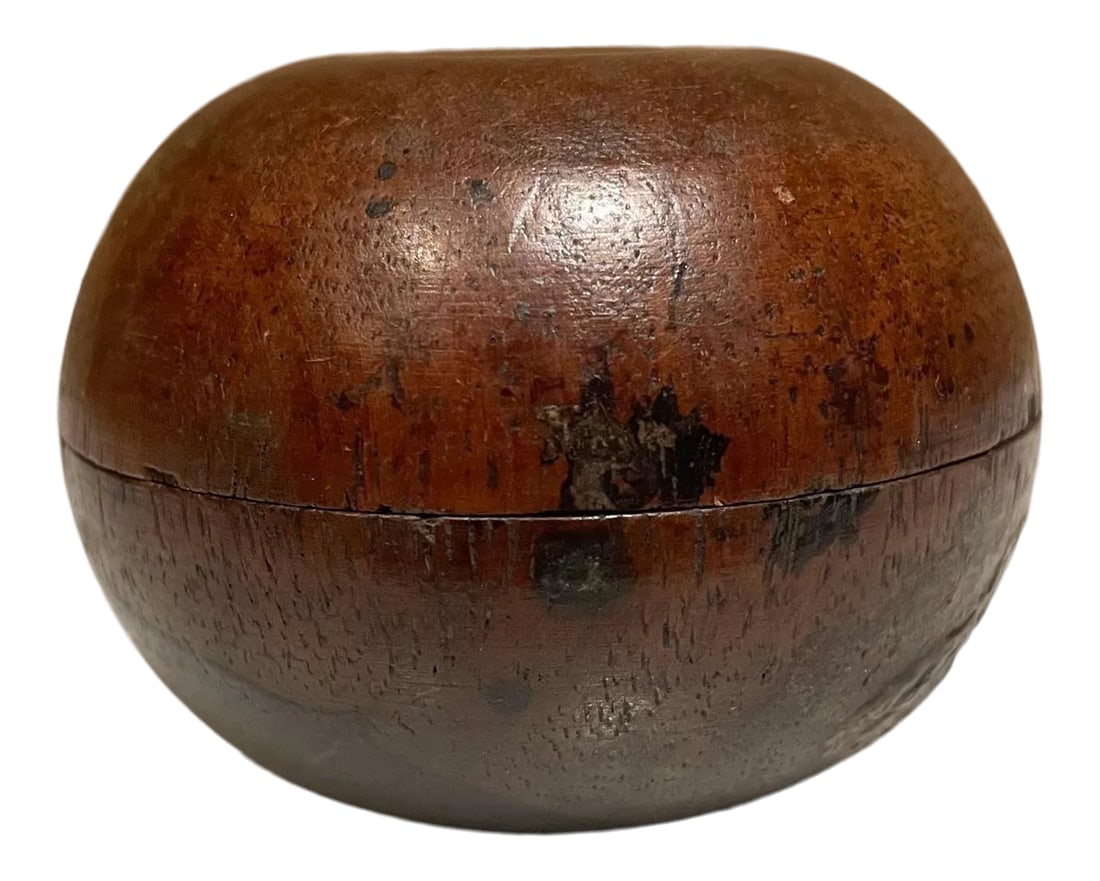 Mid-Century Modern Lidded Wood Vessel, North America, 1970s: For your consideration, a round wood container vessel with Lid. Unmarked. Small mid-century keepsake trinket holder. Dimensions: 2.5" in diameter x 2" H Please visit take a look at our listings, we ha