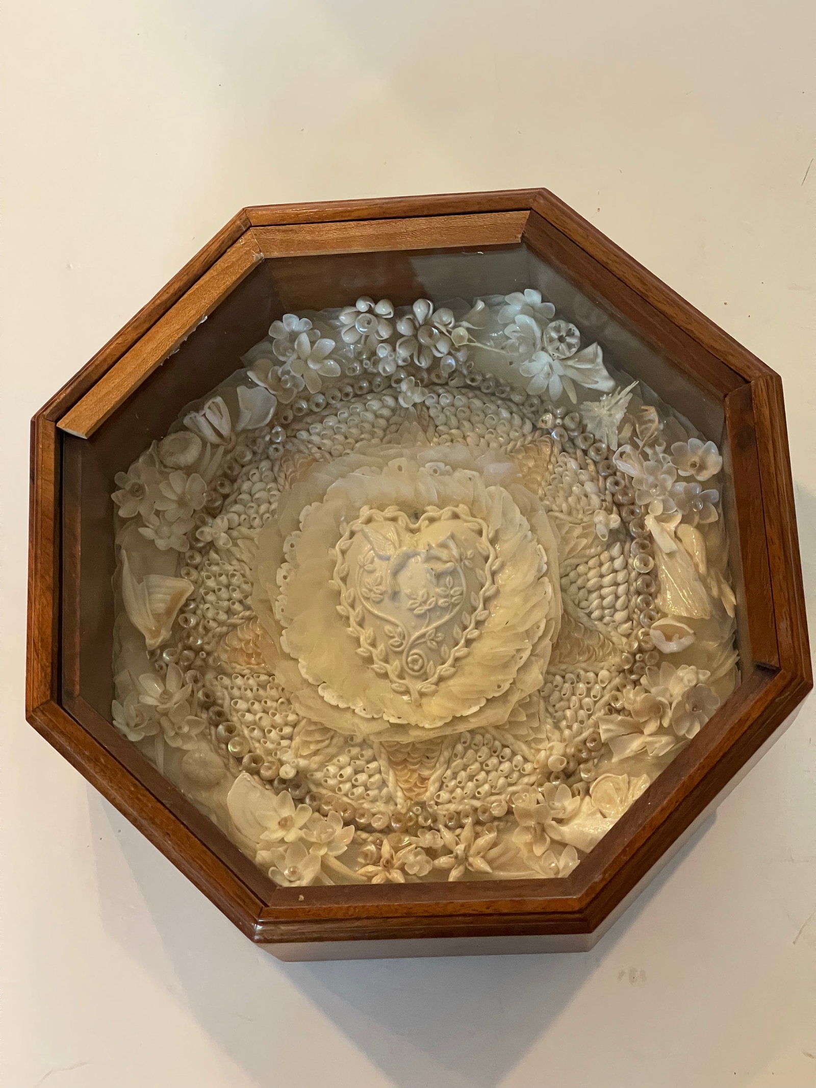 1940s American Folk Art White Sea Shell Sailors Valentines - 2