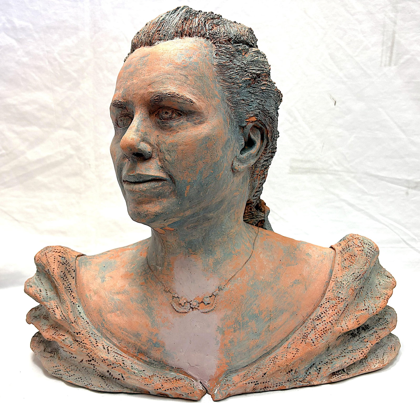 Vintage Signed Original Terra Cotta Bust Sculpture C1991 - 3