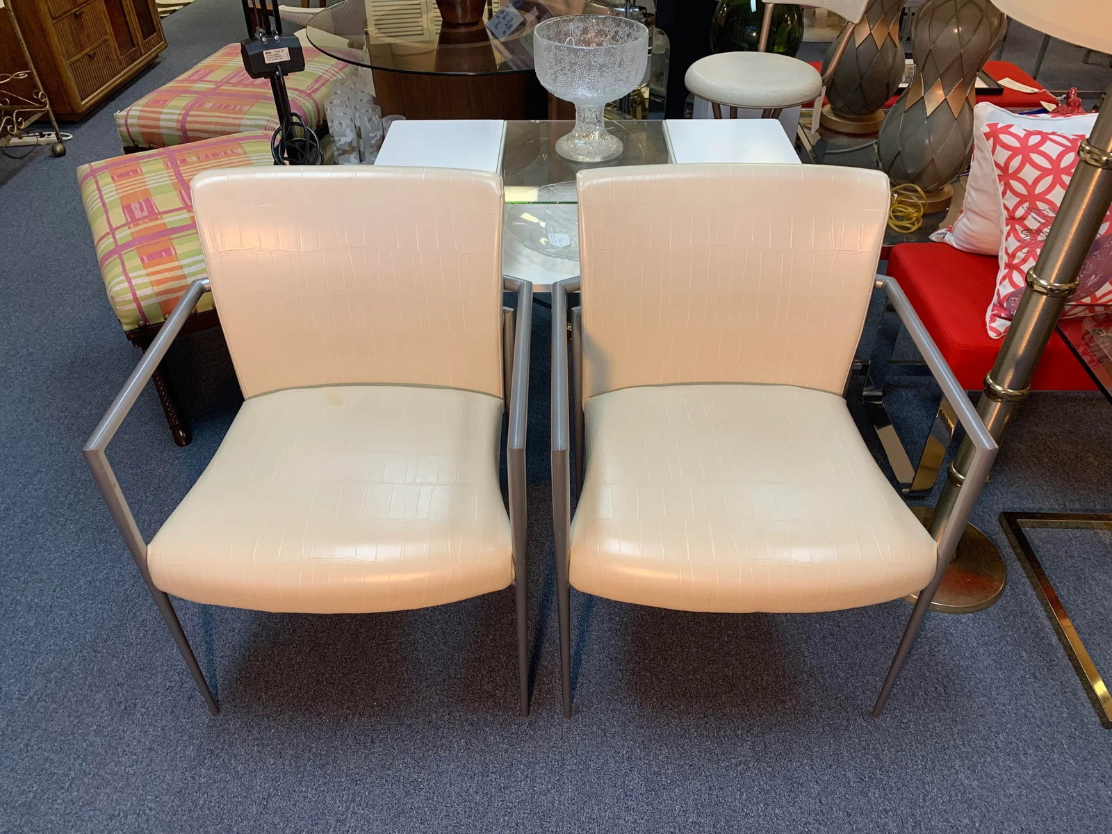 Hickory Business Furniture Faux Croc and Metal Arm Chairs - A Pair - 2