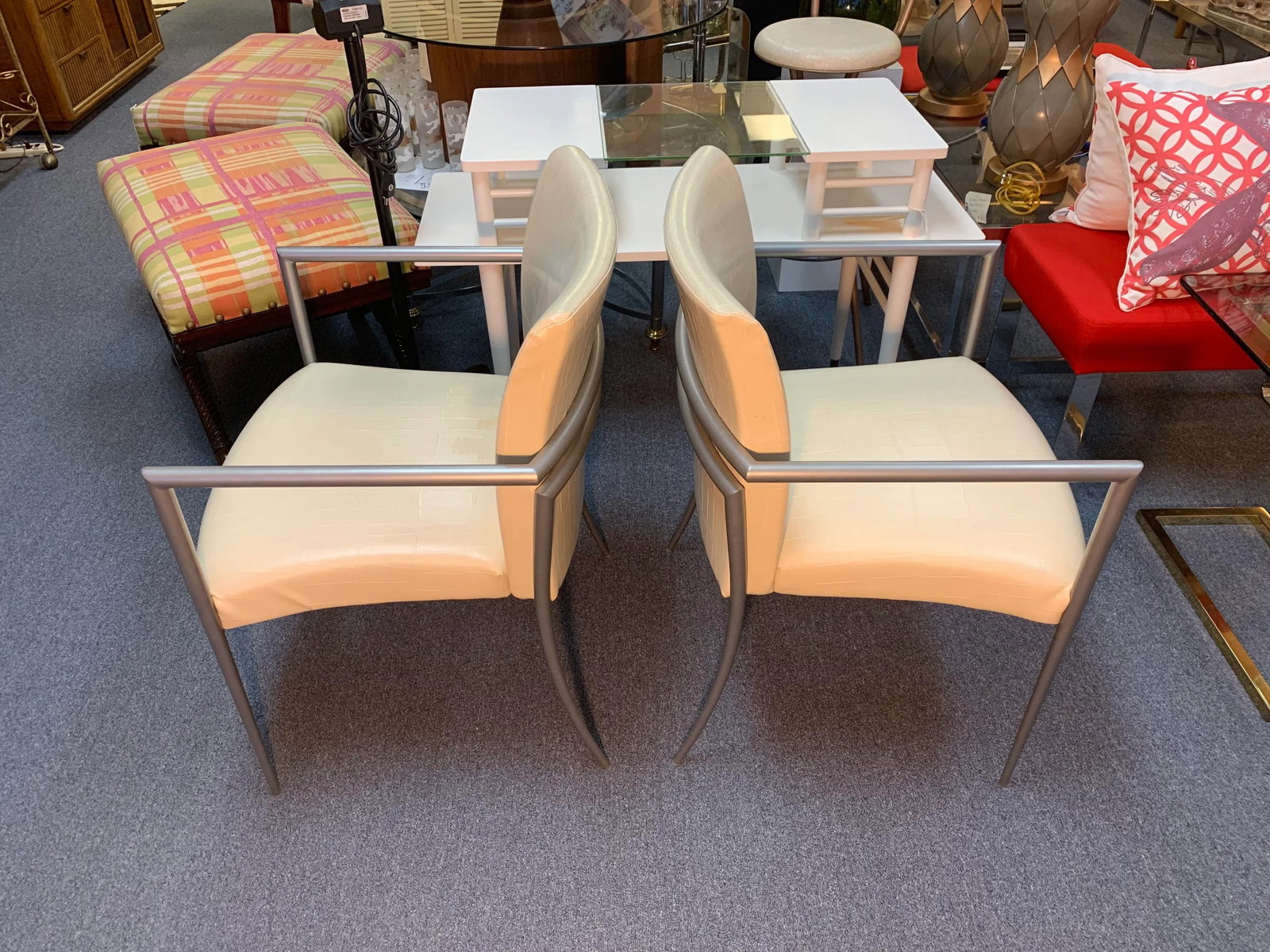 Hickory Business Furniture Faux Croc and Metal Arm Chairs - A Pair - 3