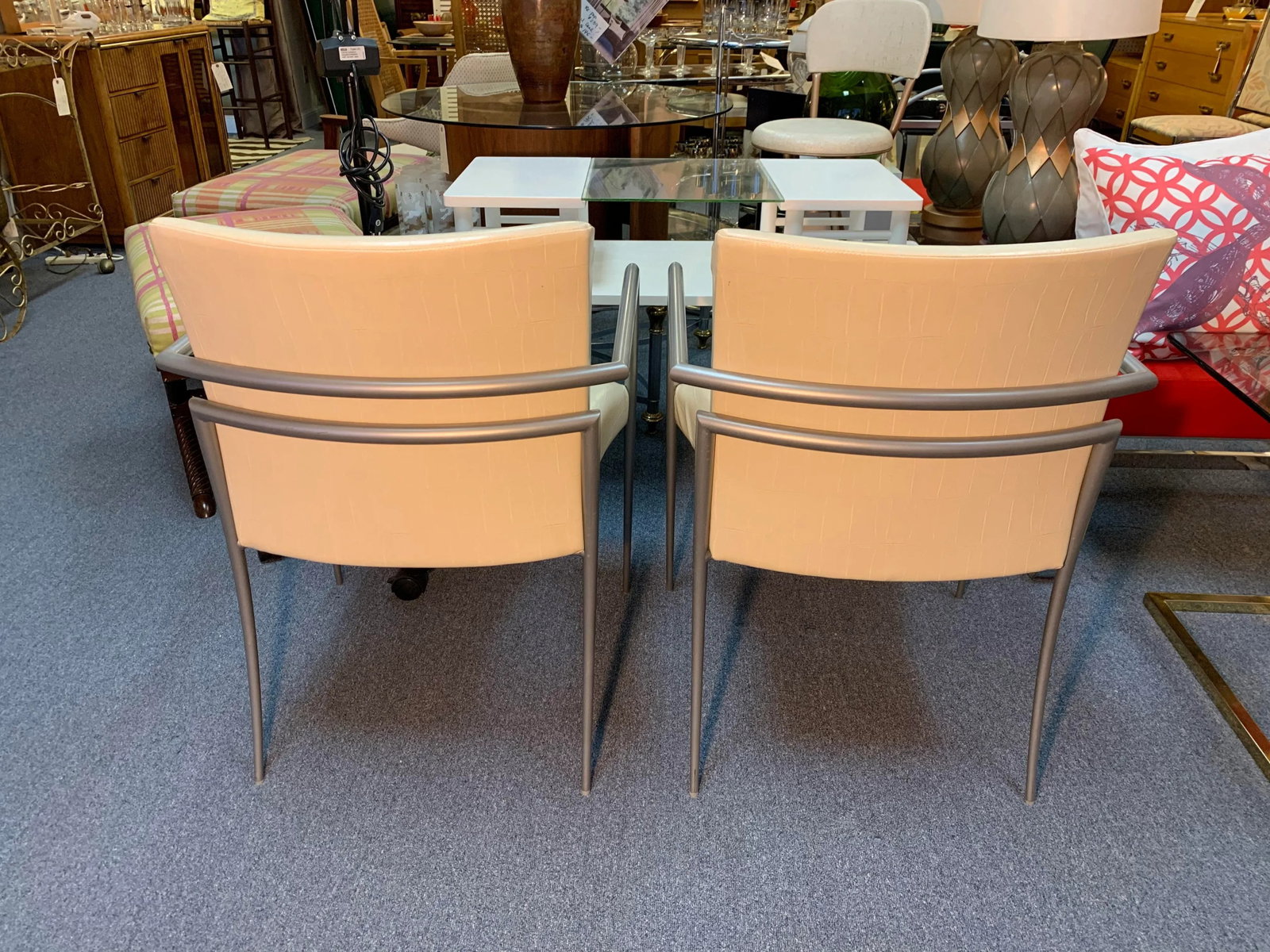 Hickory Business Furniture Faux Croc and Metal Arm Chairs - A Pair - 4