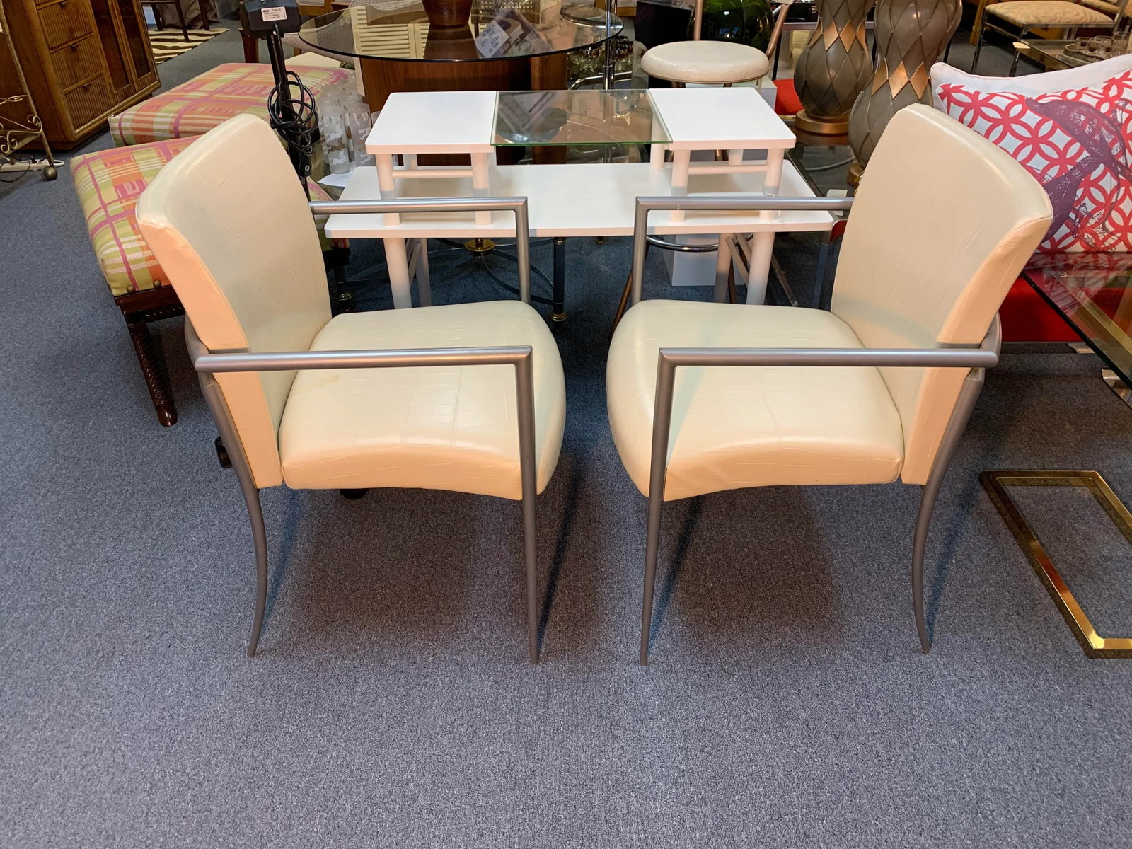 Hickory Business Furniture Faux Croc and Metal Arm Chairs - A Pair - 5