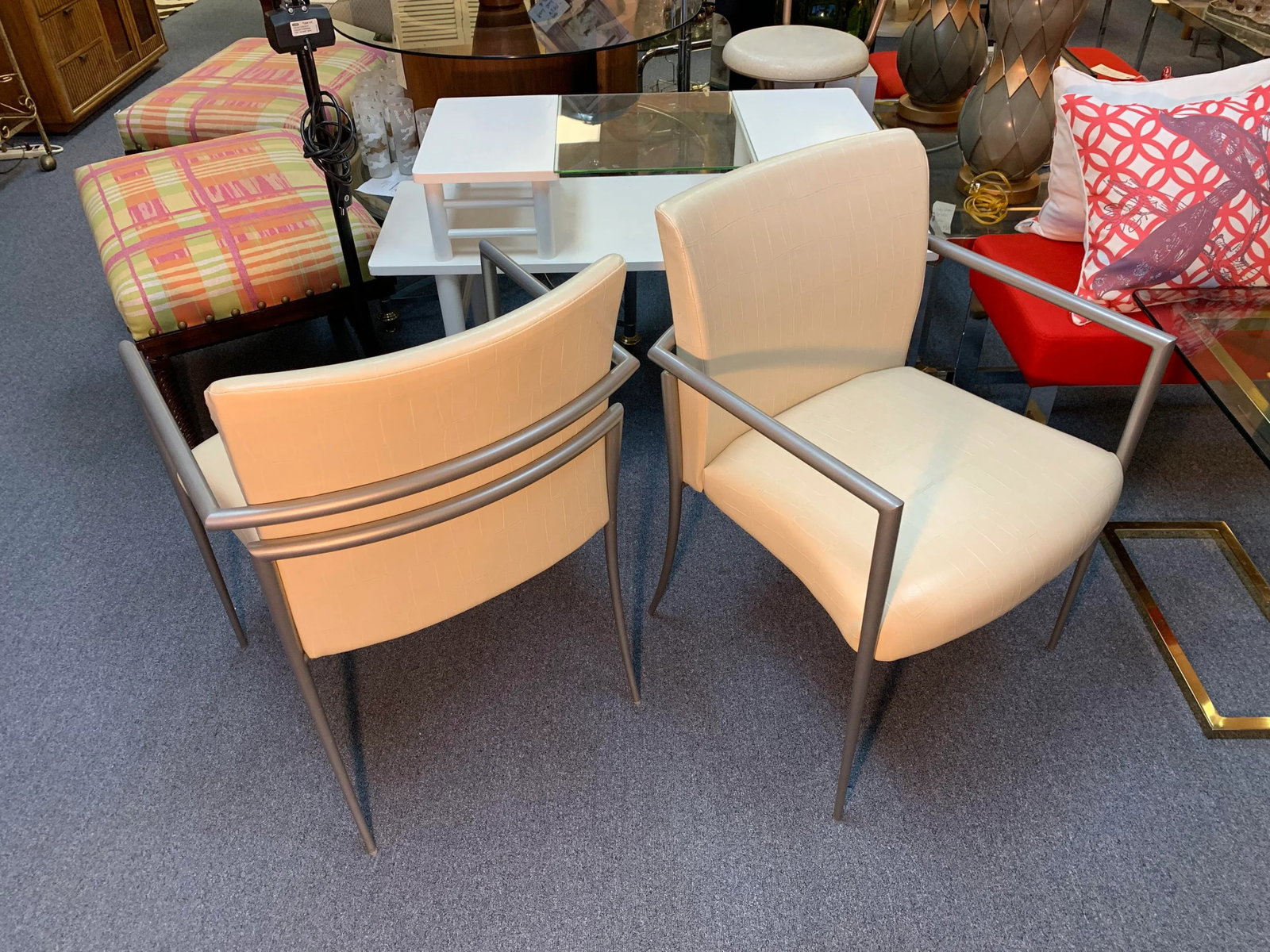 Hickory Business Furniture Faux Croc and Metal Arm Chairs - A Pair - 6