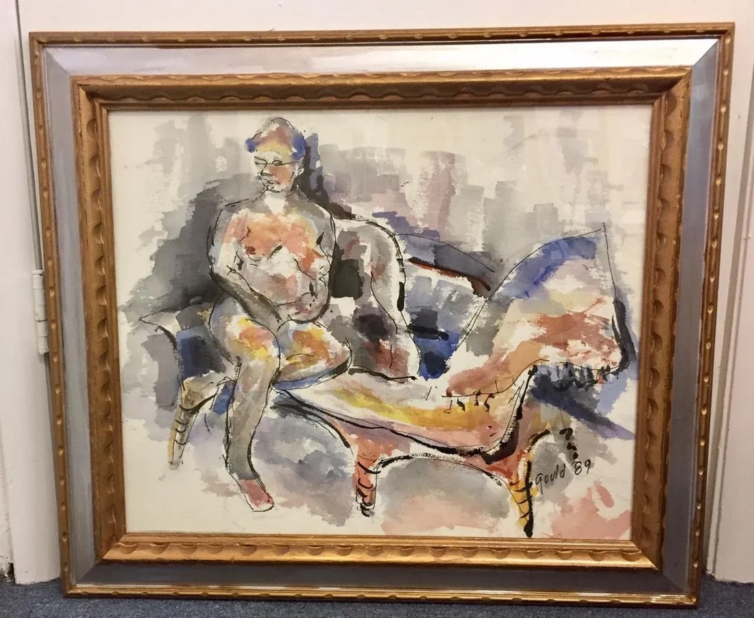 Vintage John Howard Gould (Canada, 1929-2010) Original "Girl in Repose" Watercolor Painting Circa 19 - 2