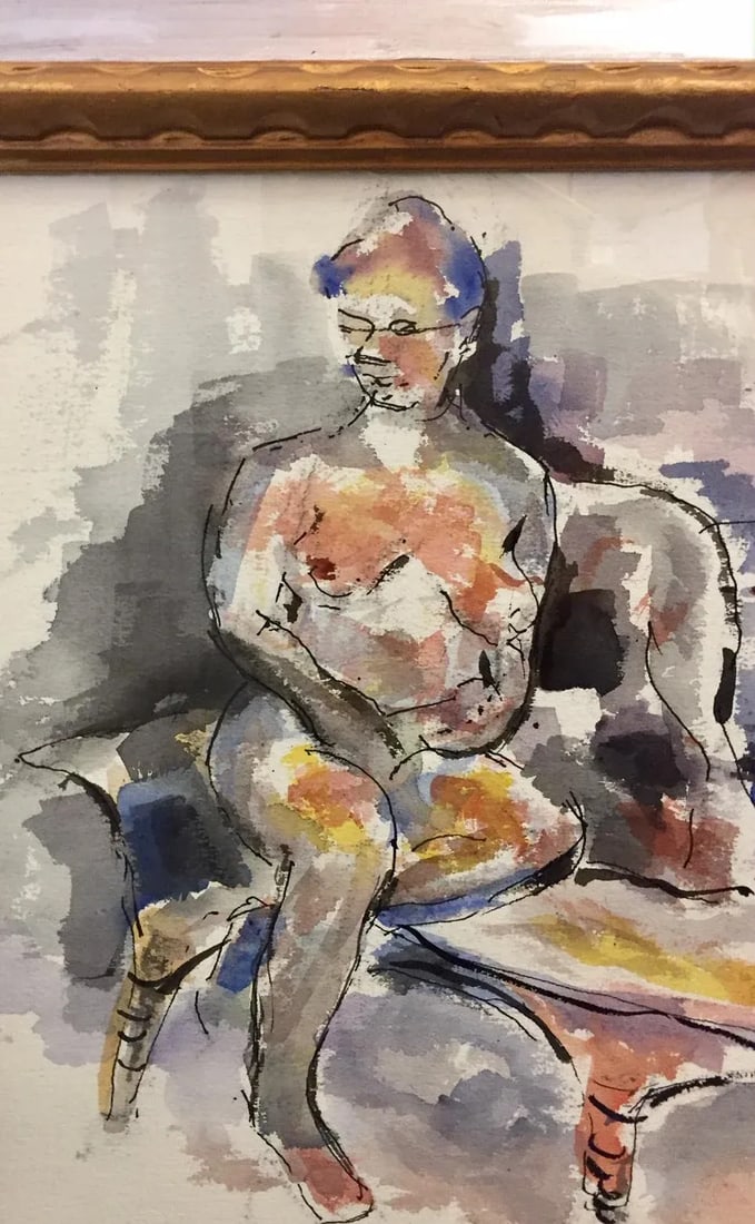 Vintage John Howard Gould (Canada, 1929-2010) Original "Girl in Repose" Watercolor Painting Circa 19 - 5