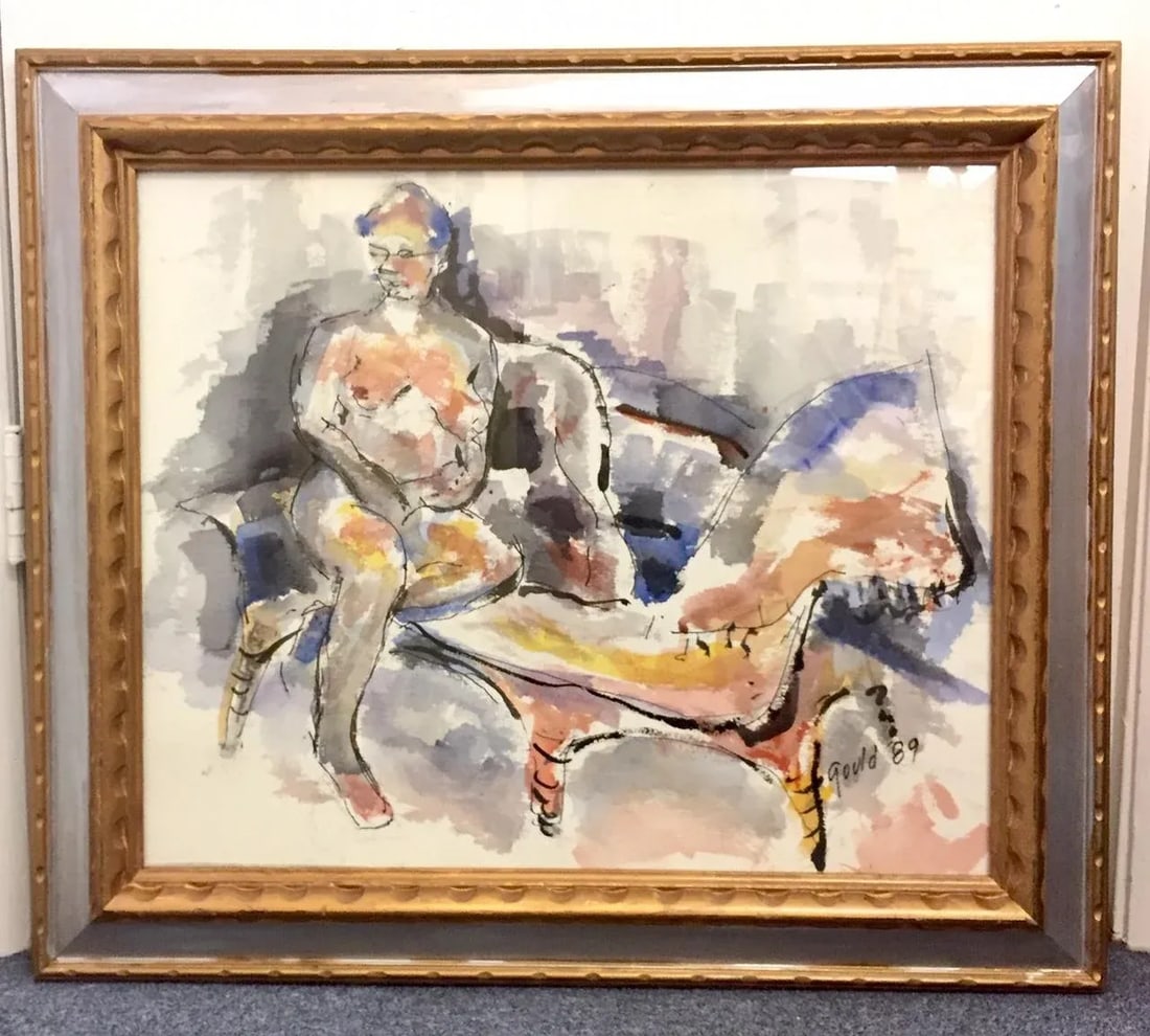 Vintage John Howard Gould (Canada, 1929-2010) Original "Girl in Repose" Watercolor Painting Circa 19 - 8
