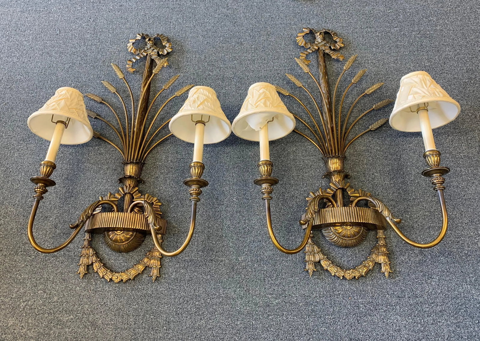 Vintage Large La Barge Hollywood Regency Style Brass 2-Light Wall Sconces - A Pair - 2