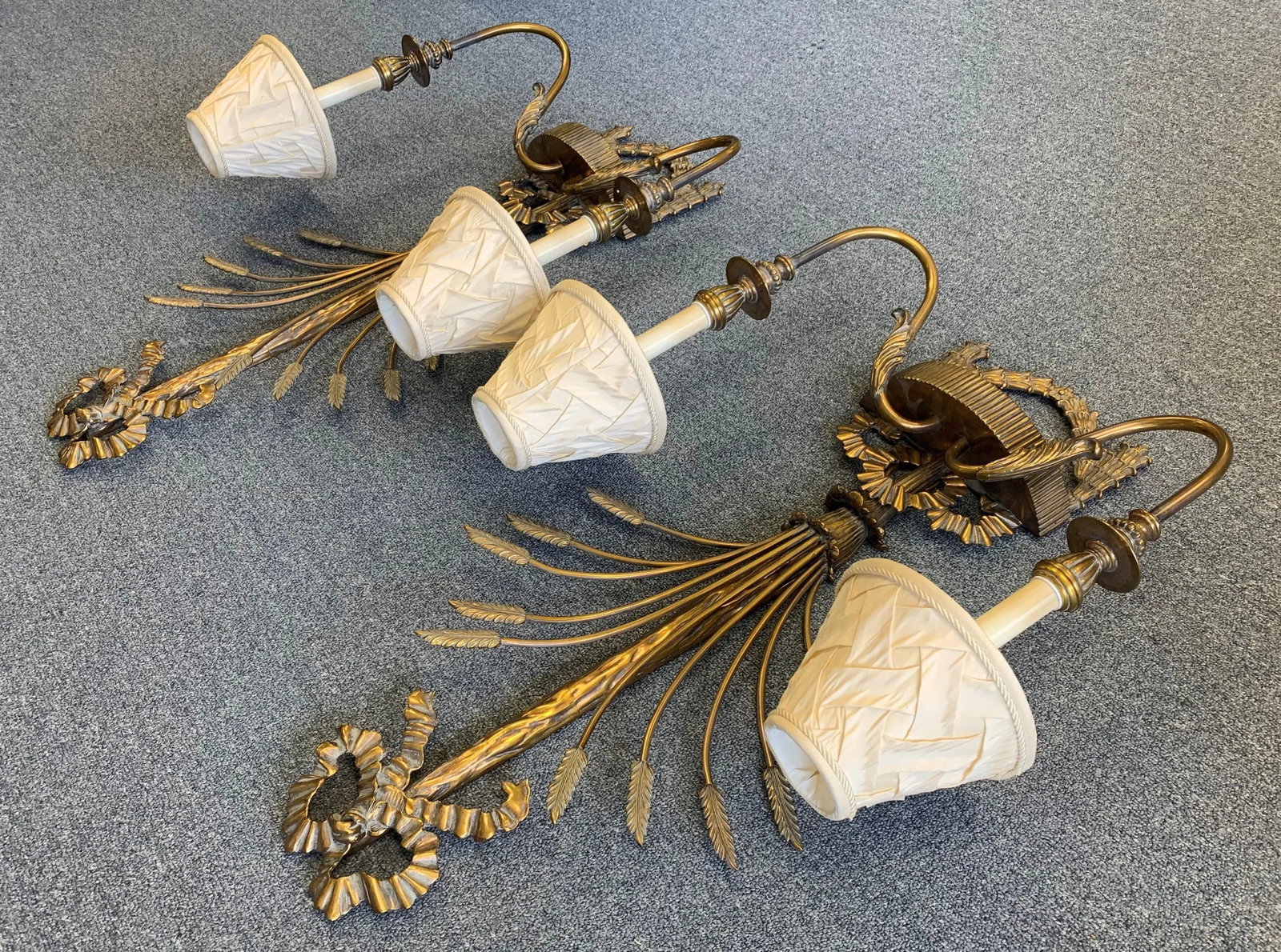 Vintage Large La Barge Hollywood Regency Style Brass 2-Light Wall Sconces - A Pair - 3