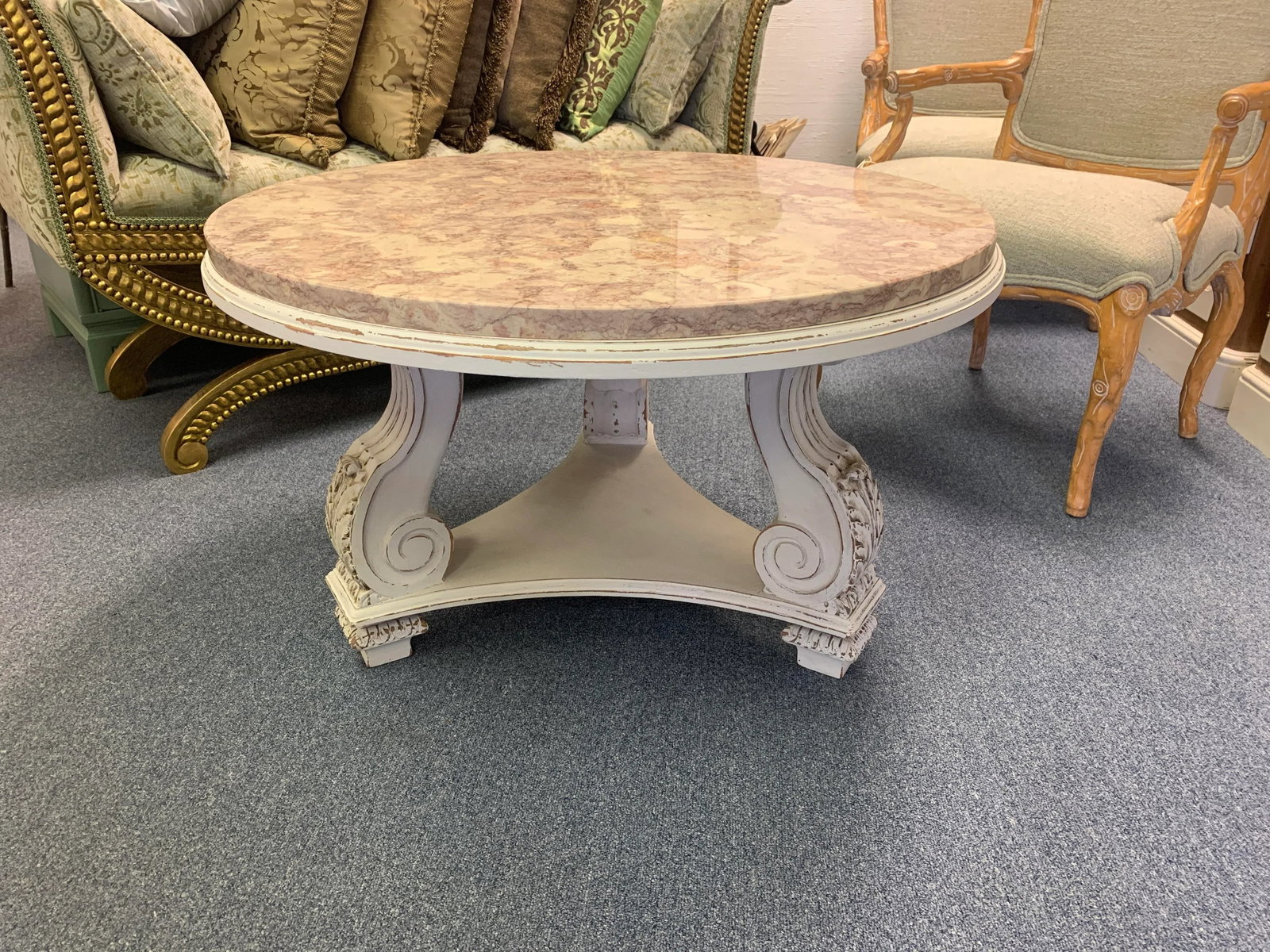 Vintage French Neoclassical Rose Tarlow Style Marble and Wood Coffee Table - 2