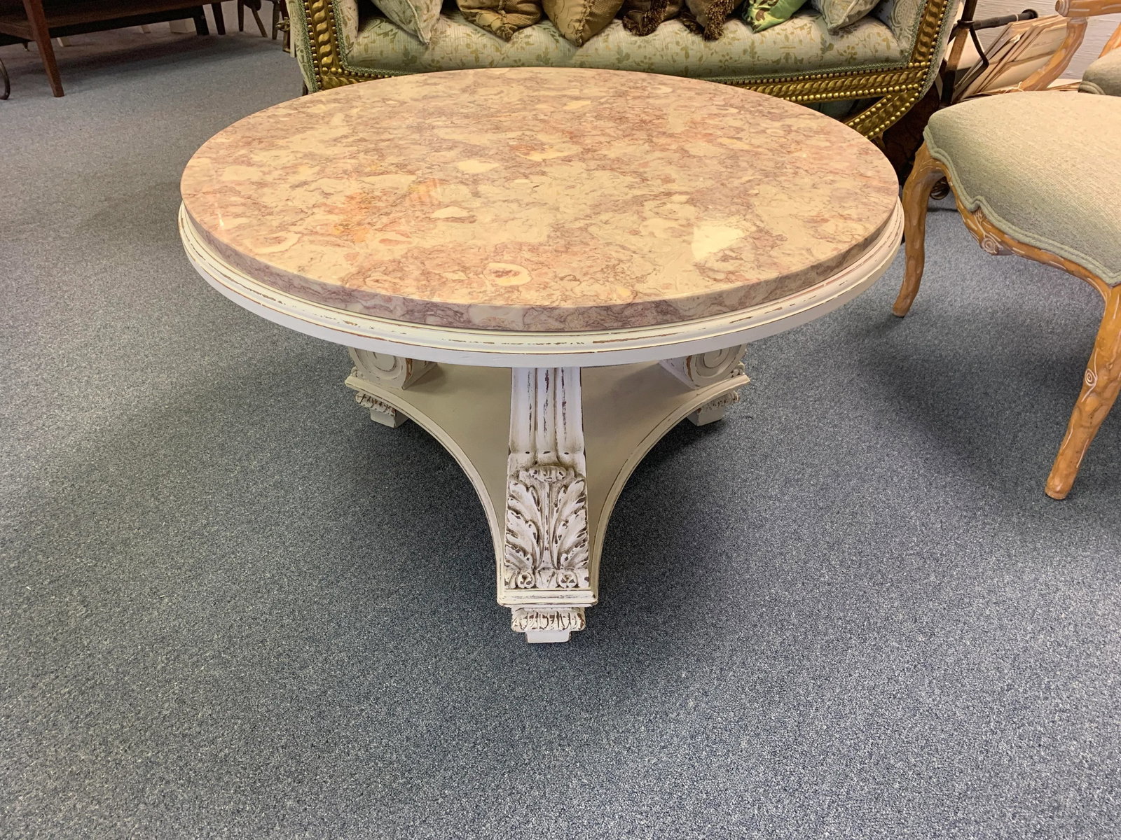 Vintage French Neoclassical Rose Tarlow Style Marble and Wood Coffee Table - 3